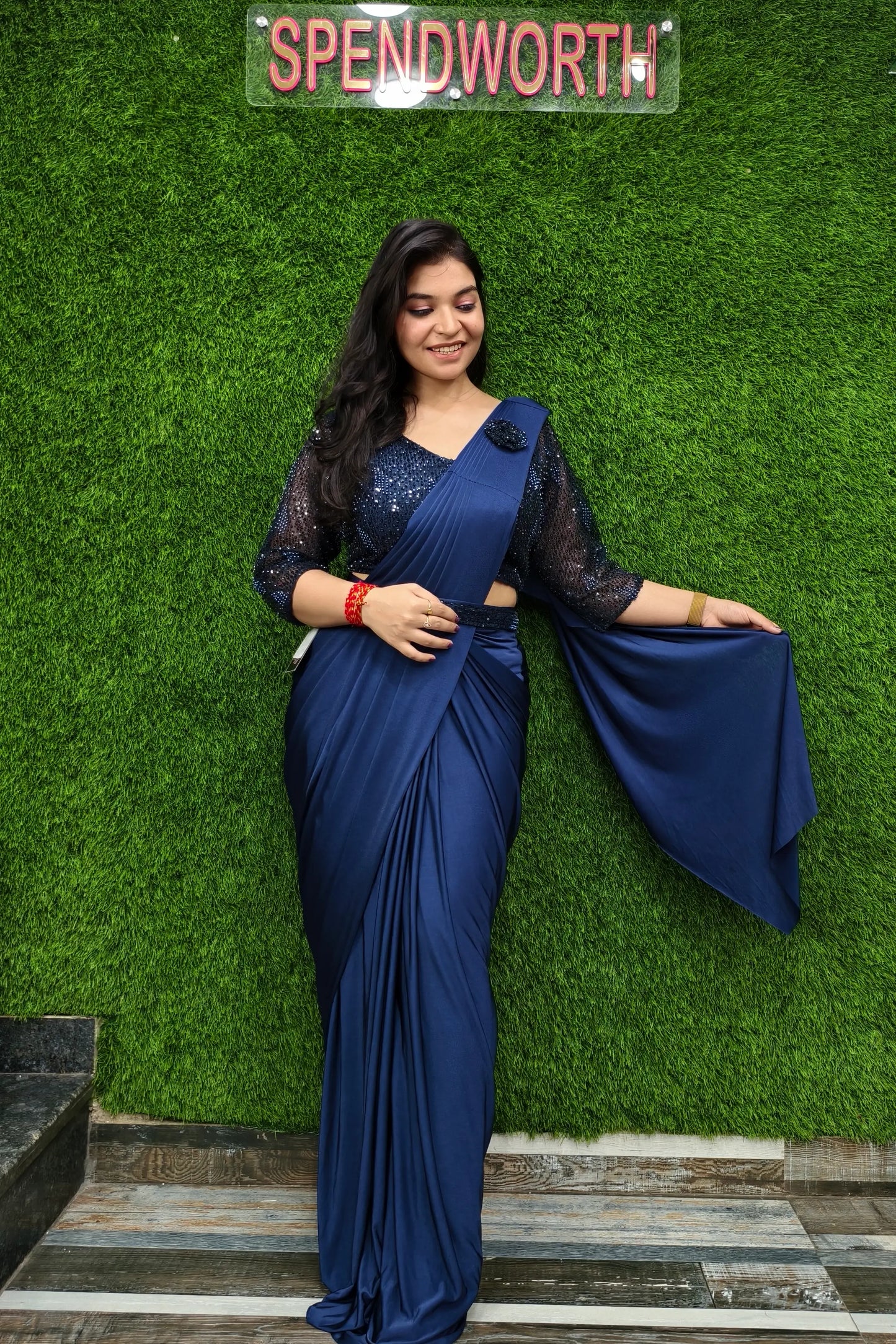 Ready to Wear Drape Dress In Hand Work Full Sleeve Blouse