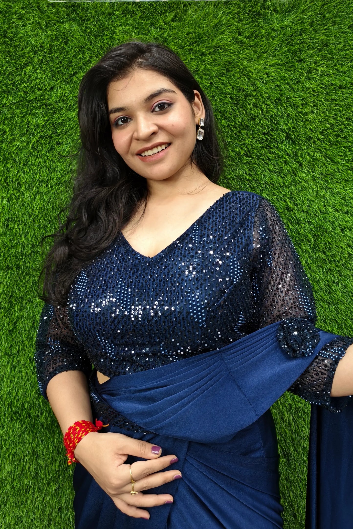 Ready to Wear Drape Dress In Hand Work Full Sleeve Blouse