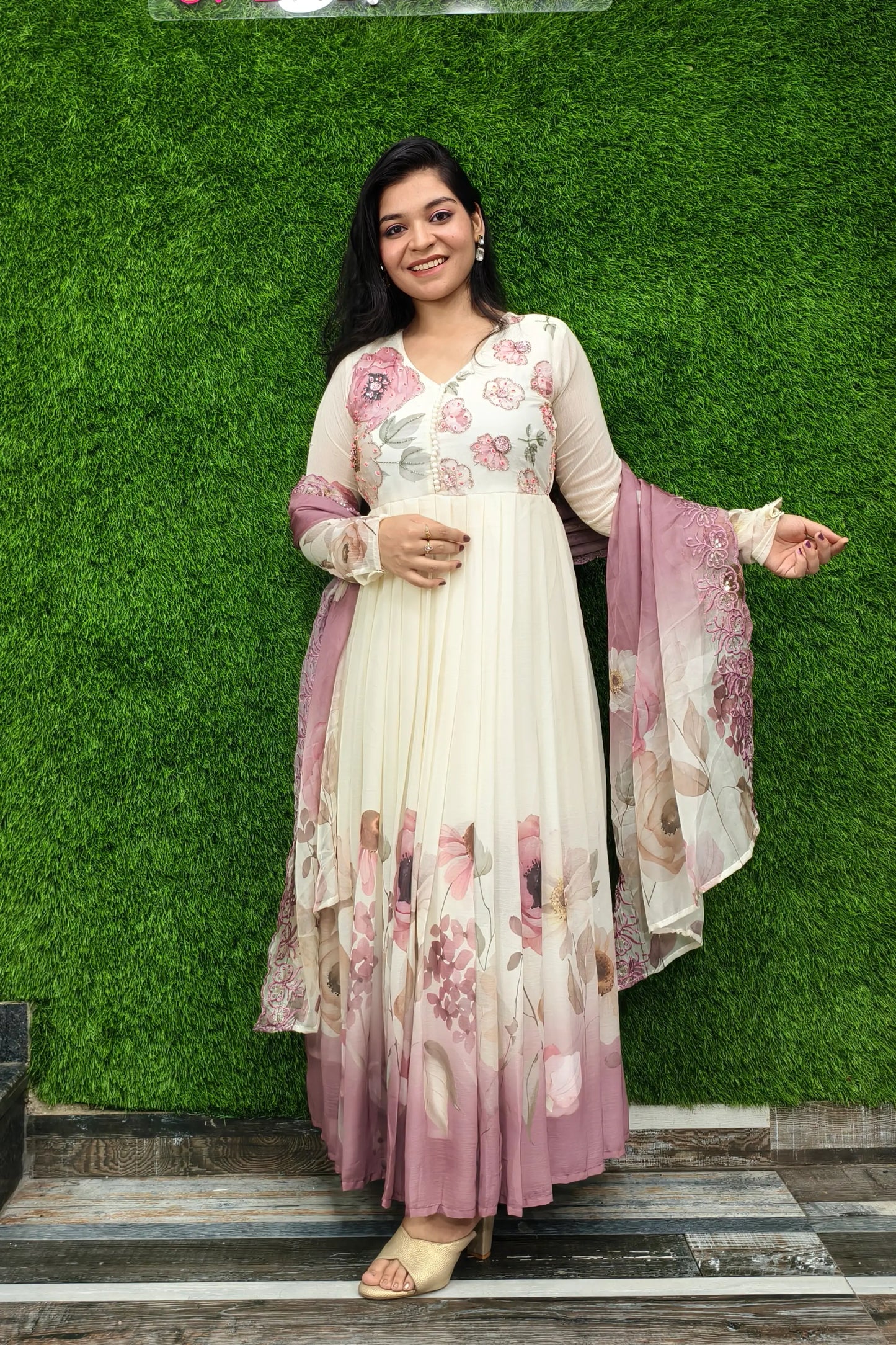 Pure Chiffon Printed Anarkali Partywear Kurta Set With Duppatta