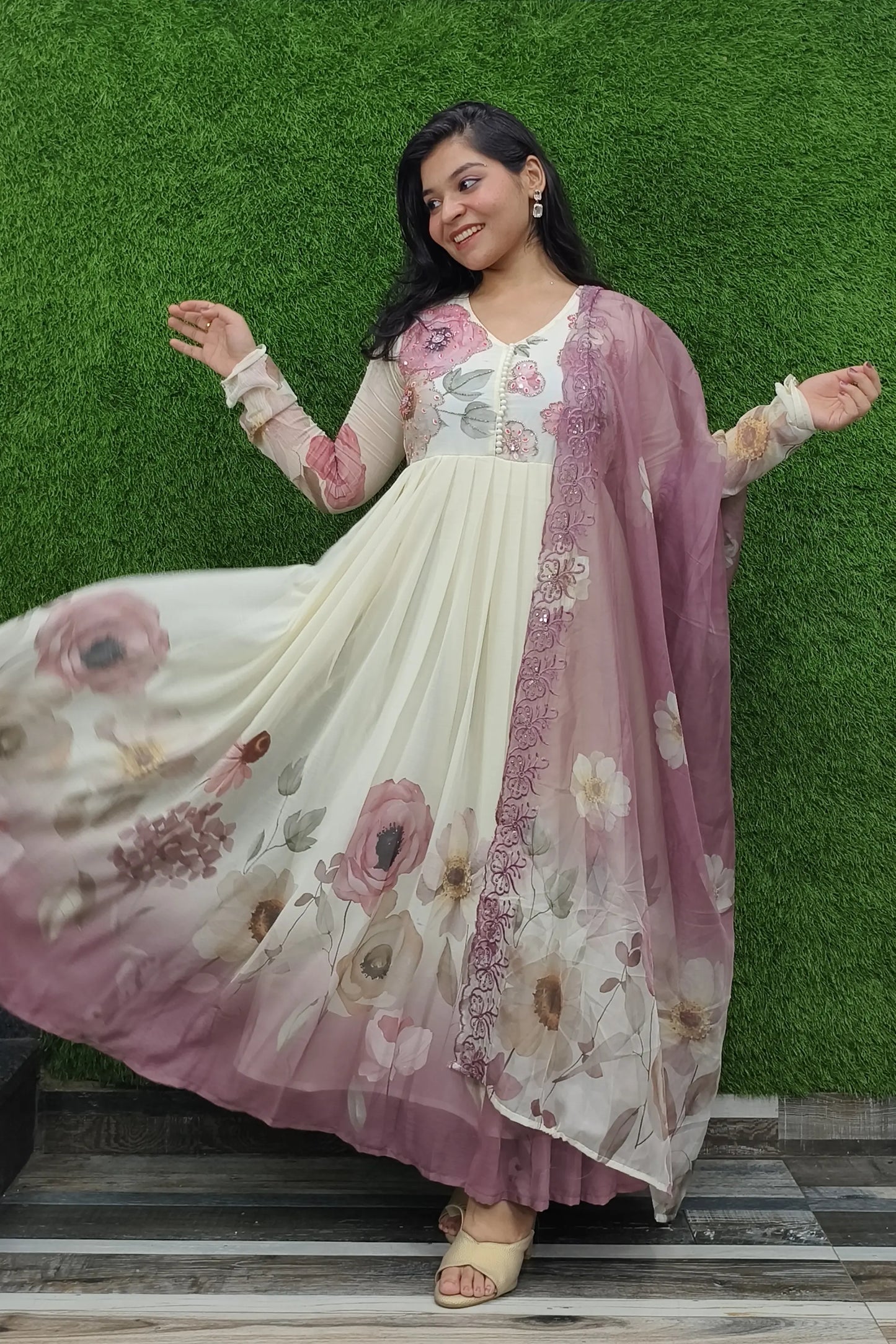 Pure Chiffon Printed Anarkali Partywear Kurta Set With Duppatta