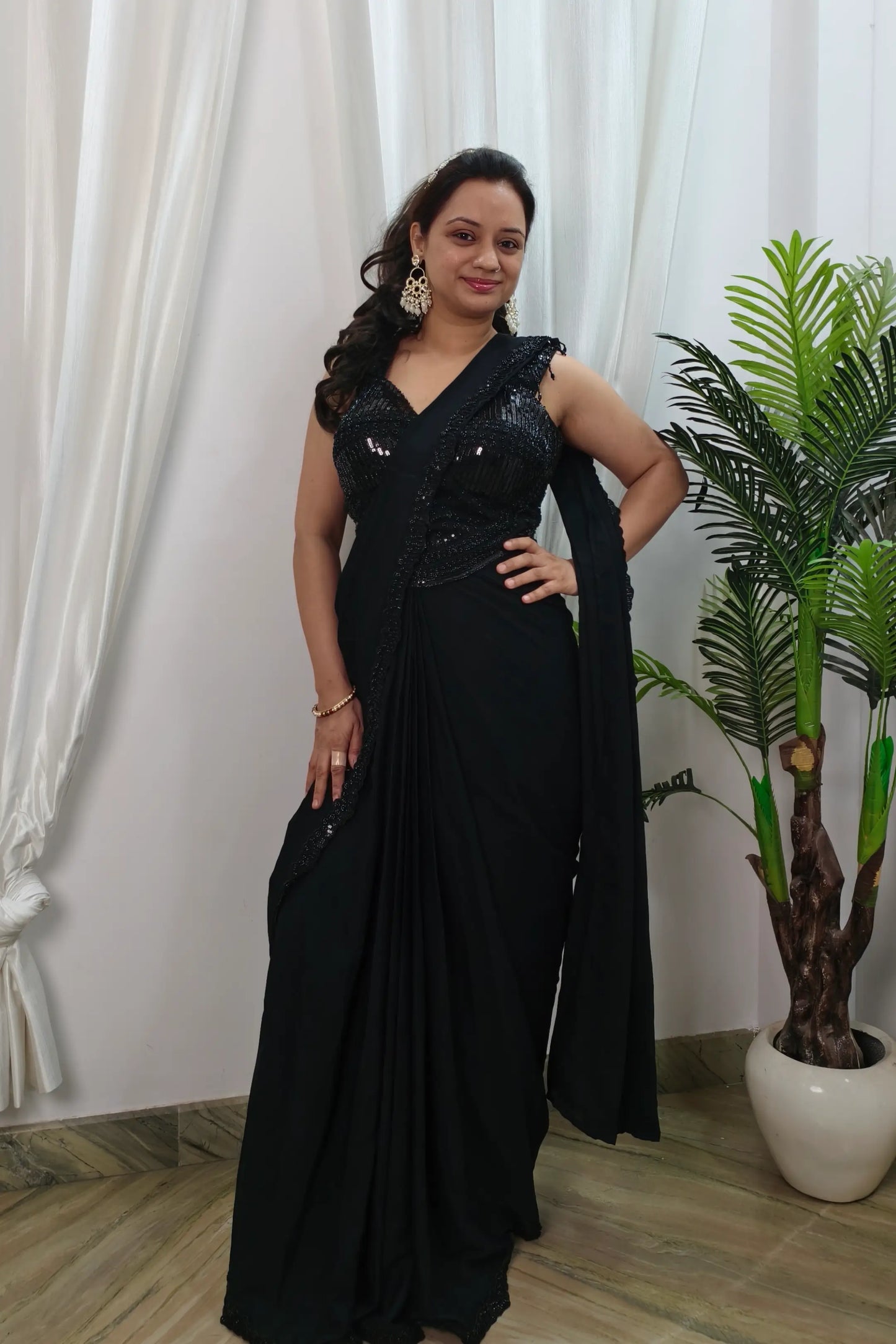 Stylish Blouse Readymade Drape saree in Black