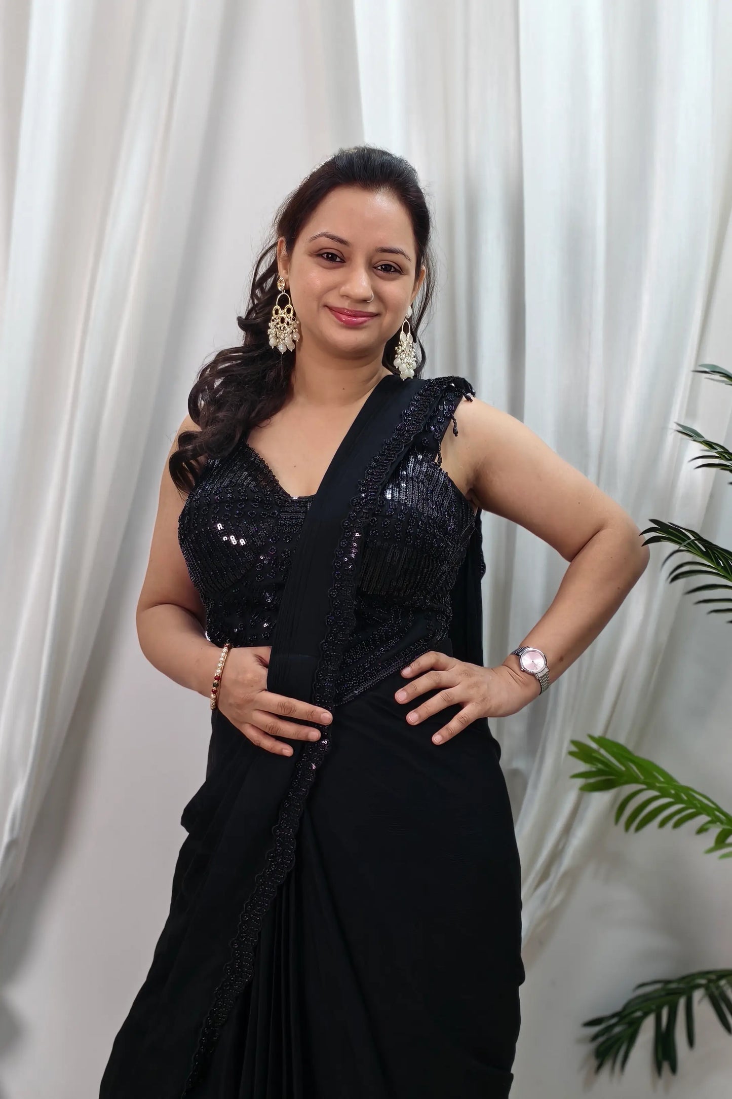 Stylish Blouse Readymade Drape saree in Black