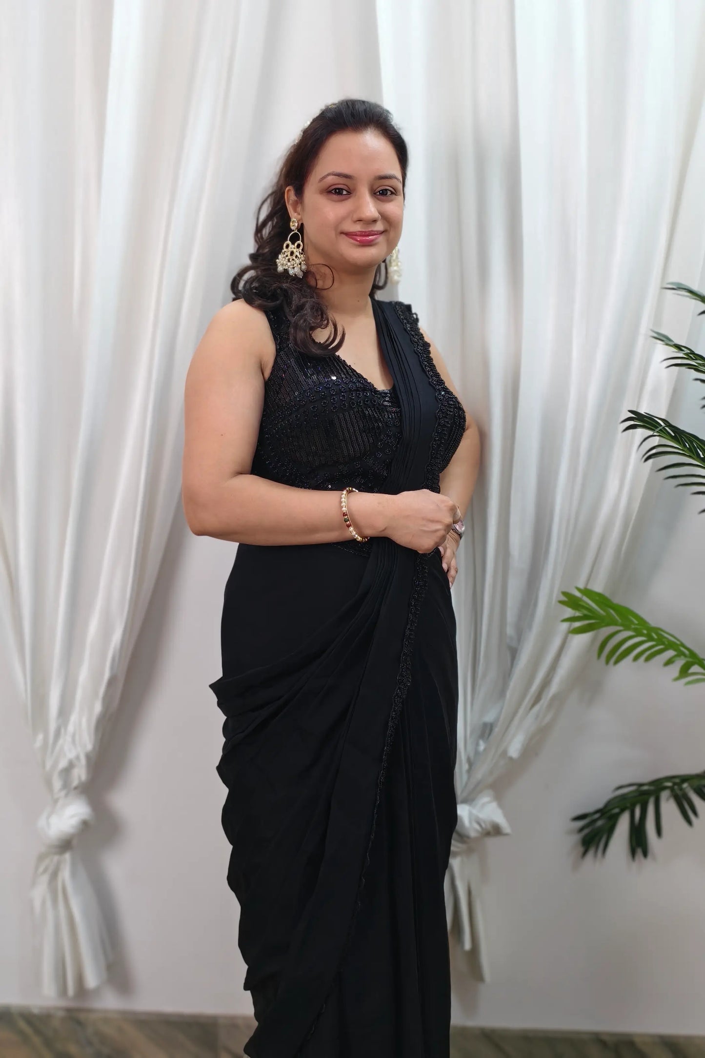 Stylish Blouse Readymade Drape saree in Black