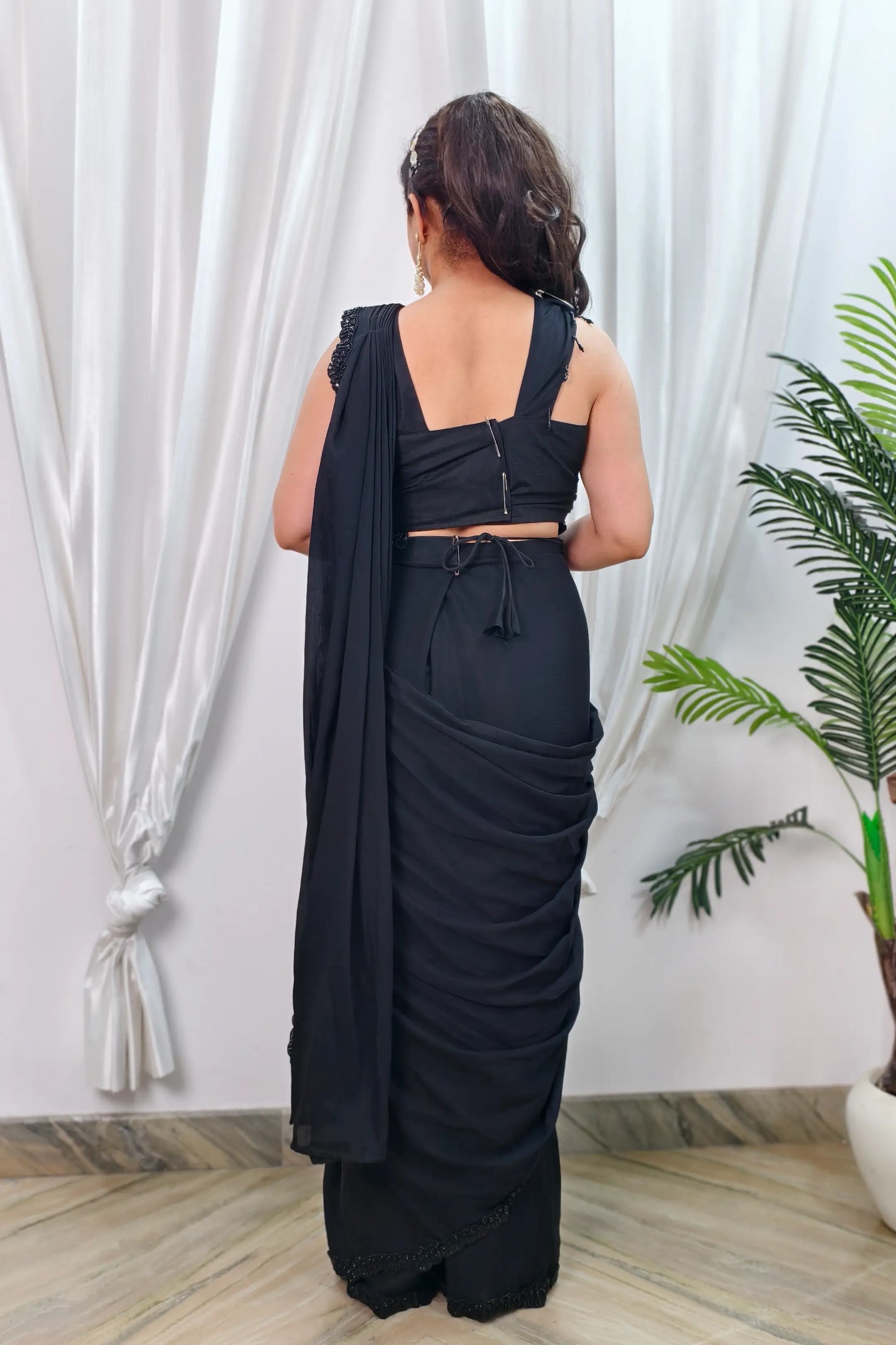 Stylish Blouse Readymade Drape saree in Black
