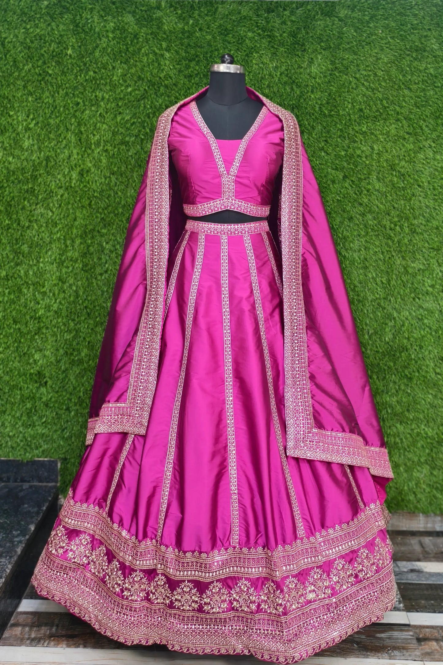 Pure Silk Anarkali Lehenga Choli In Hot Pink
