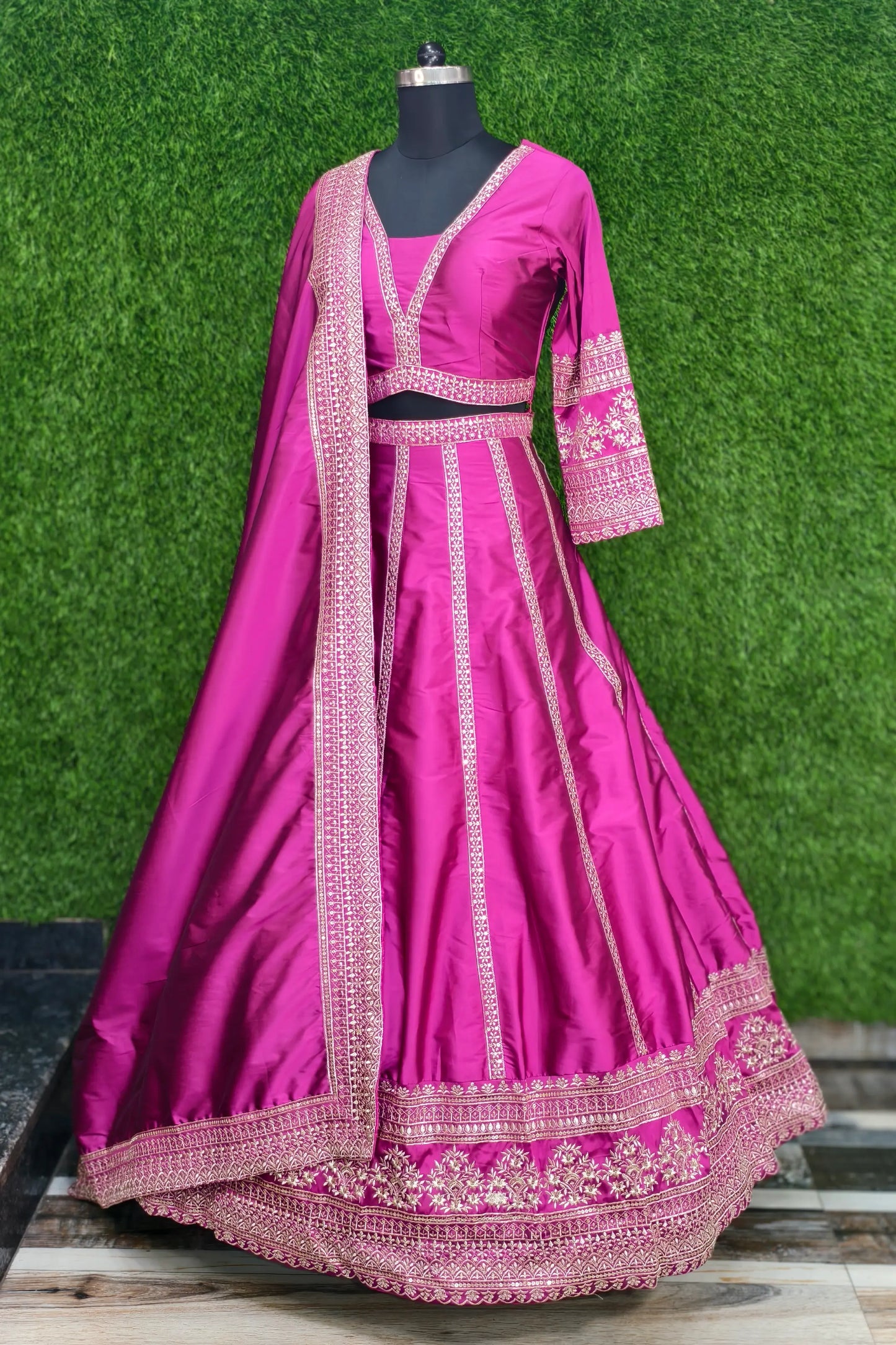 Pure Silk Anarkali Lehenga Choli In Hot Pink