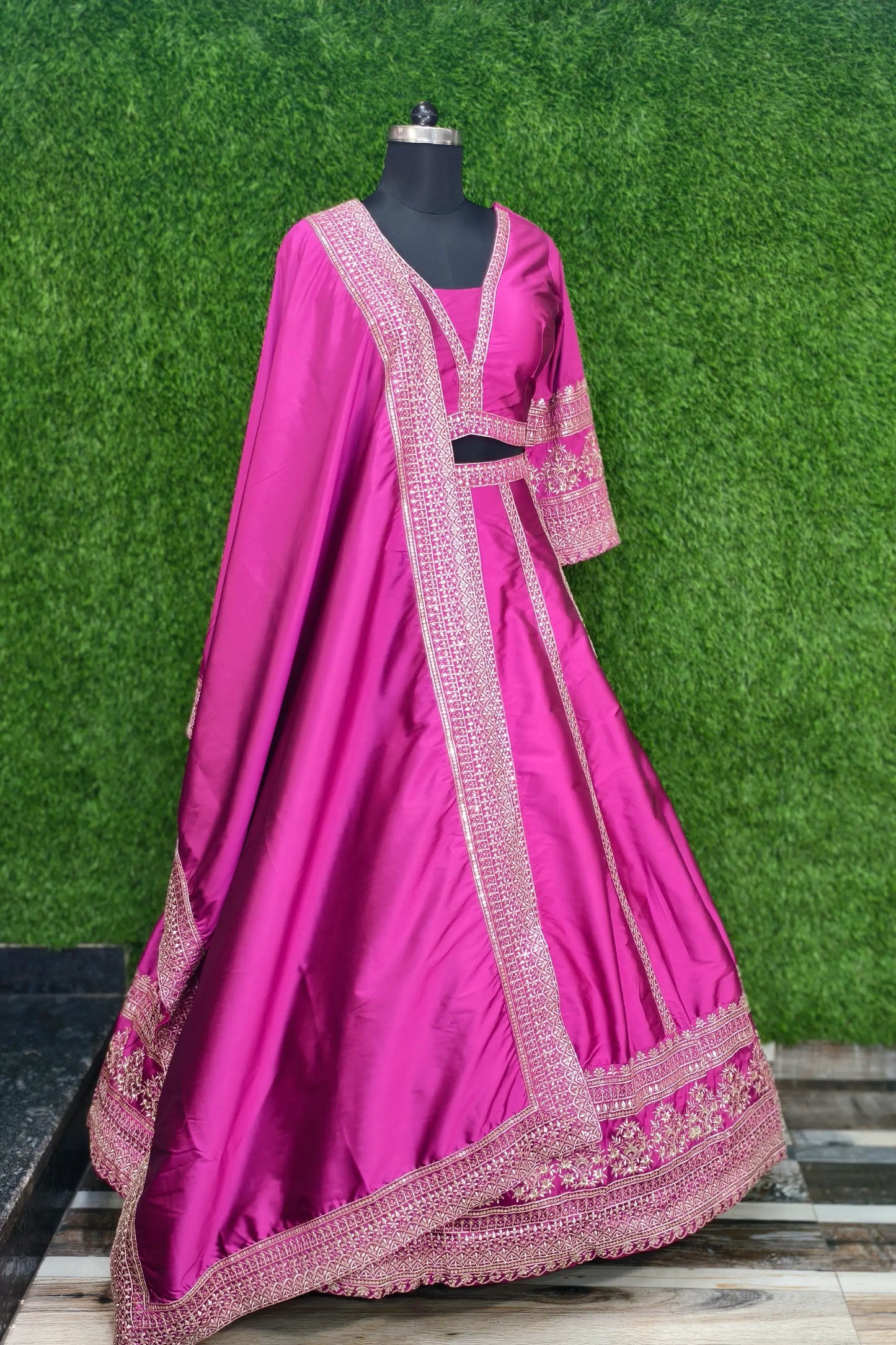Pure Silk Anarkali Lehenga Choli In Hot Pink