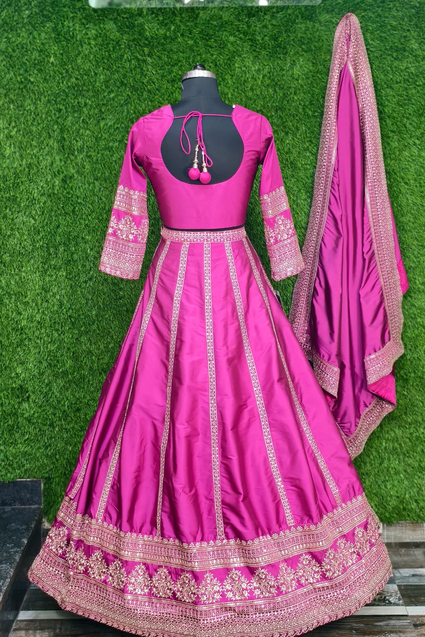 Pure Silk Anarkali Lehenga Choli In Hot Pink
