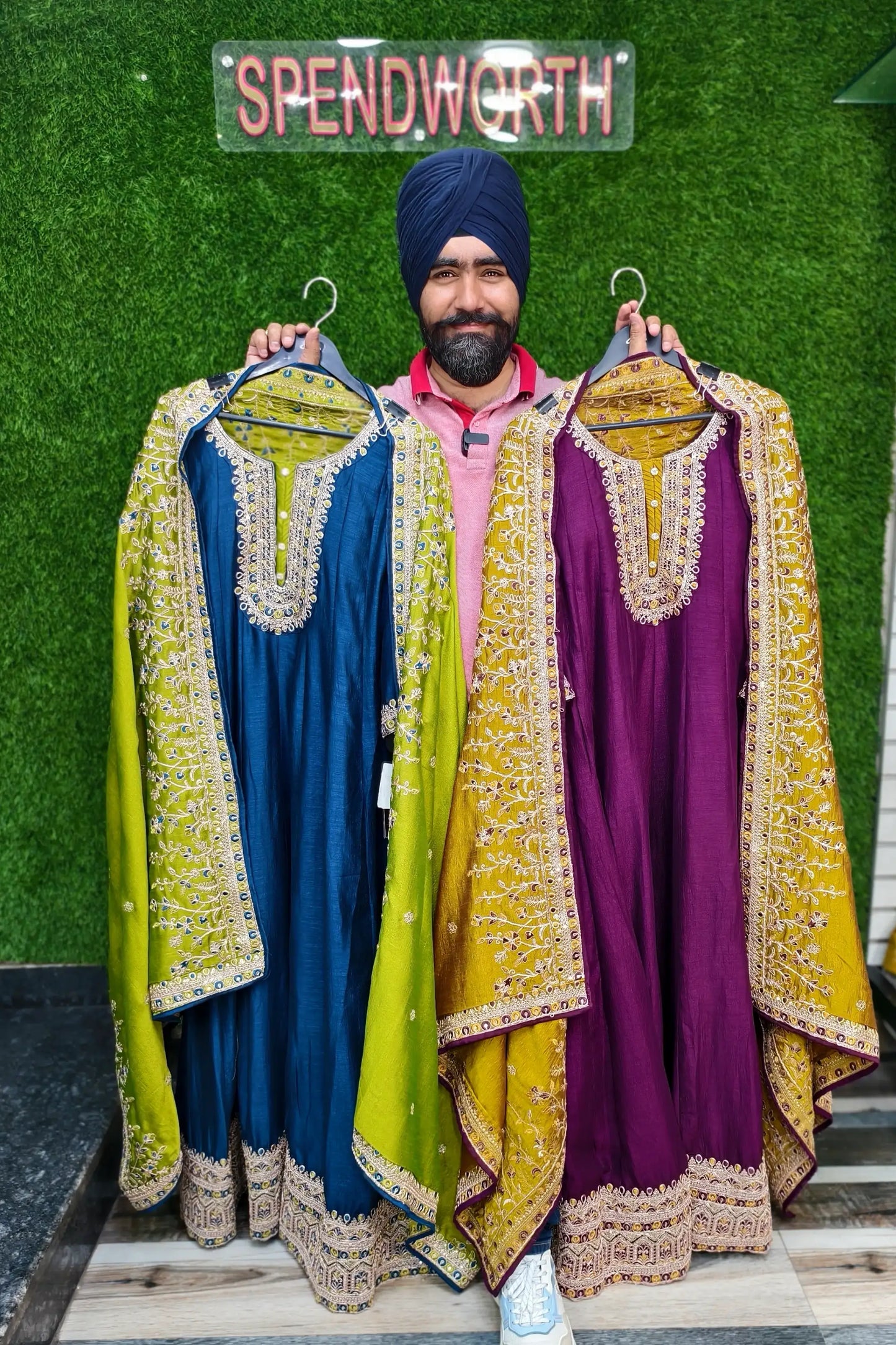 Silk Partywear Anarkali Kurta set With Contrast Duppatta