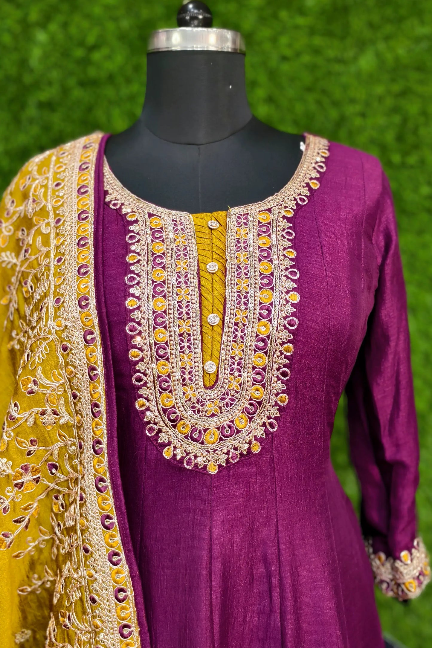 Silk Partywear Anarkali Kurta set With Contrast Duppatta
