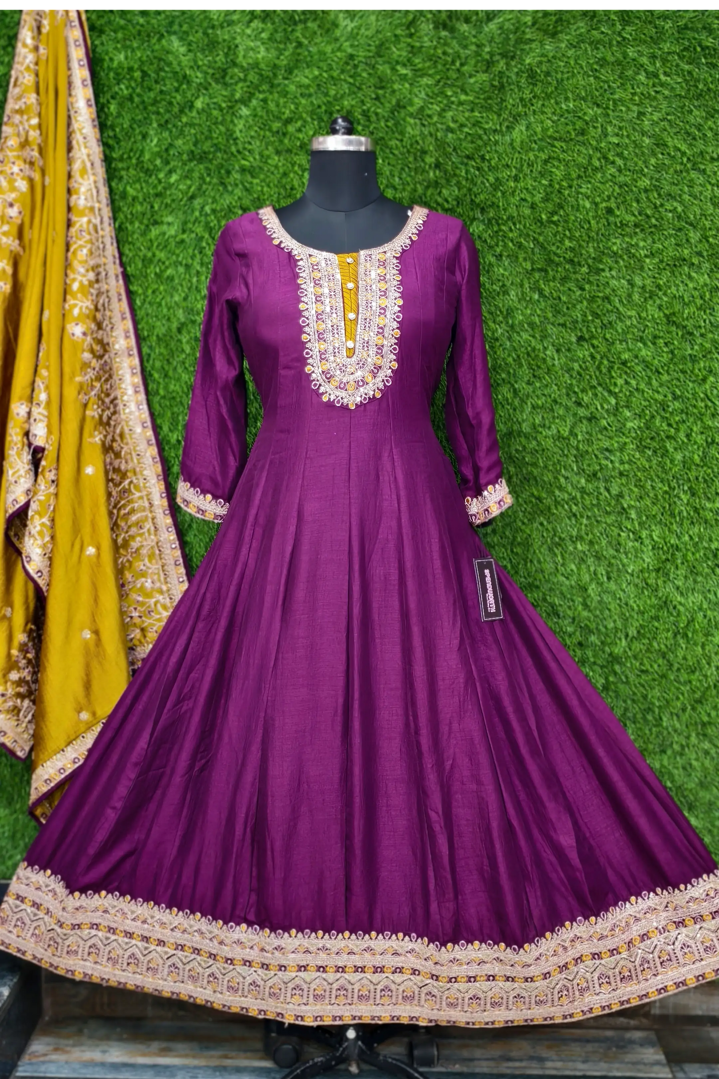 Silk Partywear Anarkali Kurta set With Contrast Duppatta