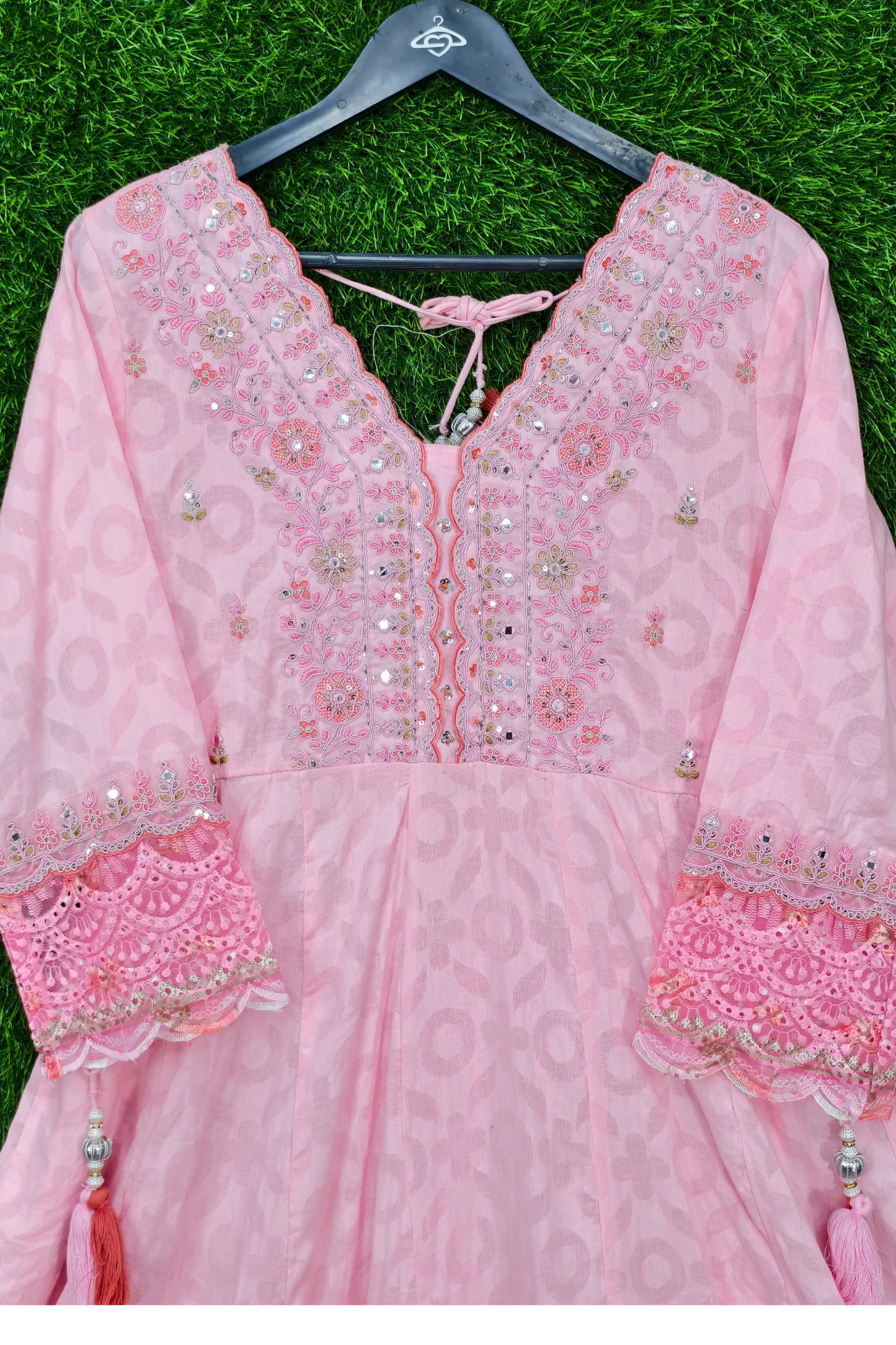Cotton Anarkali Partywear Kurta Set With Organza Duppatta