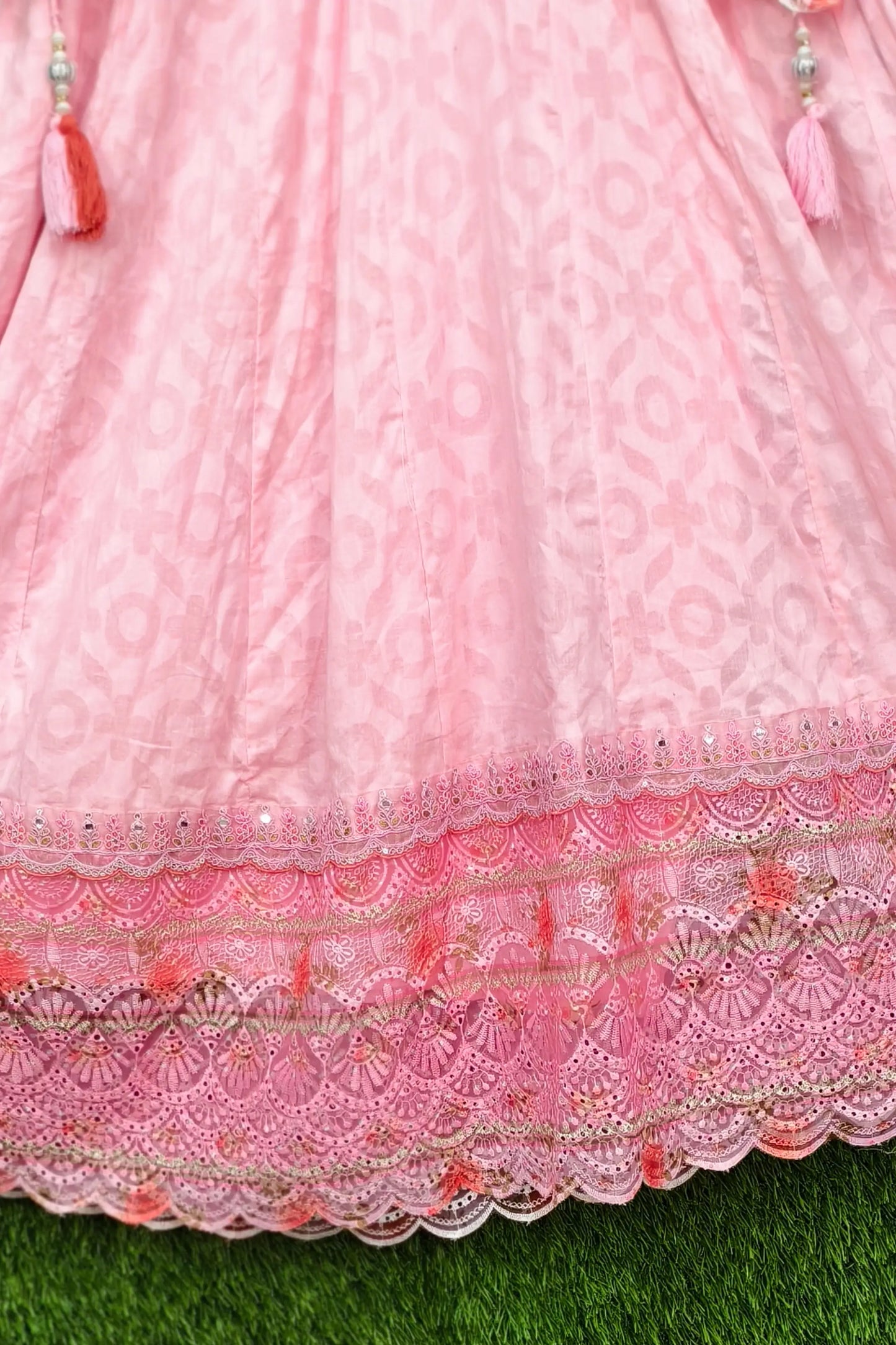Cotton Anarkali Partywear Kurta Set With Organza Duppatta