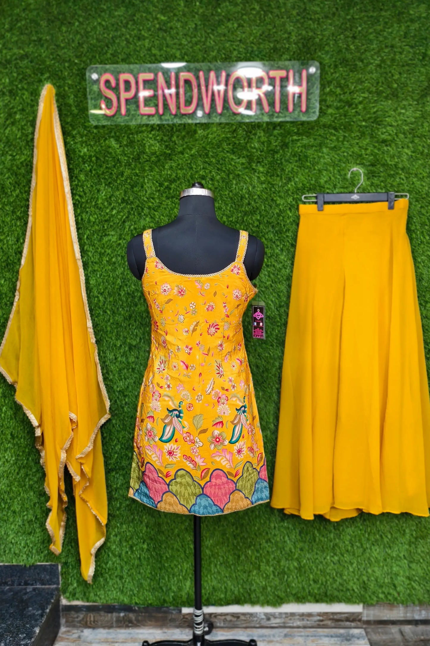Spaghetti Style Girlish Sharara Suit In Silk