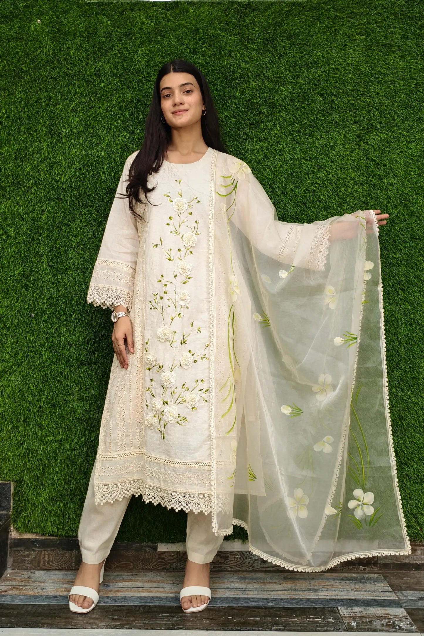 Beautiful Embroidered Pakistani Suit set In Khadi Cotton