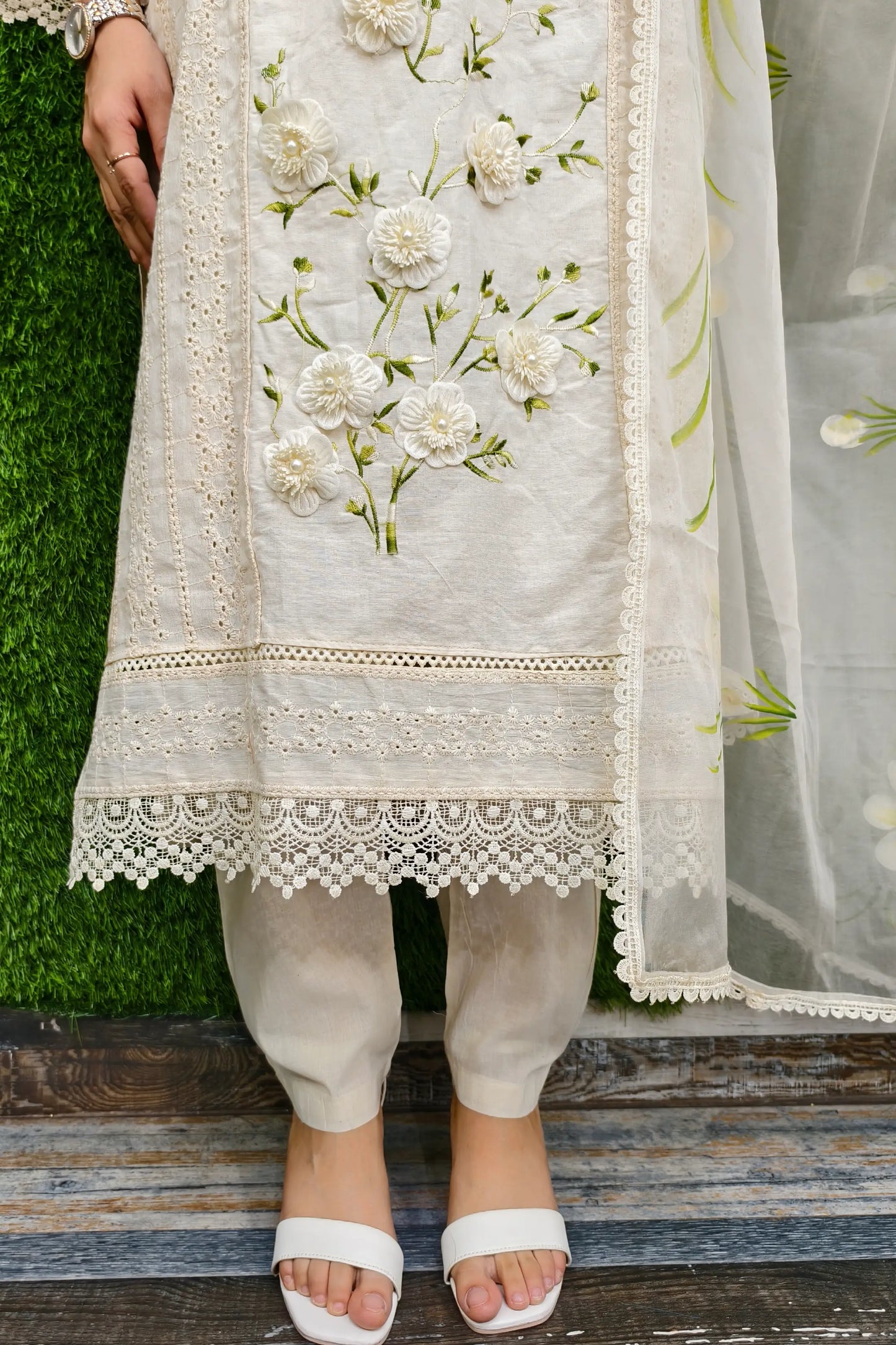 Beautiful Embroidered Pakistani Suit set In Khadi Cotton
