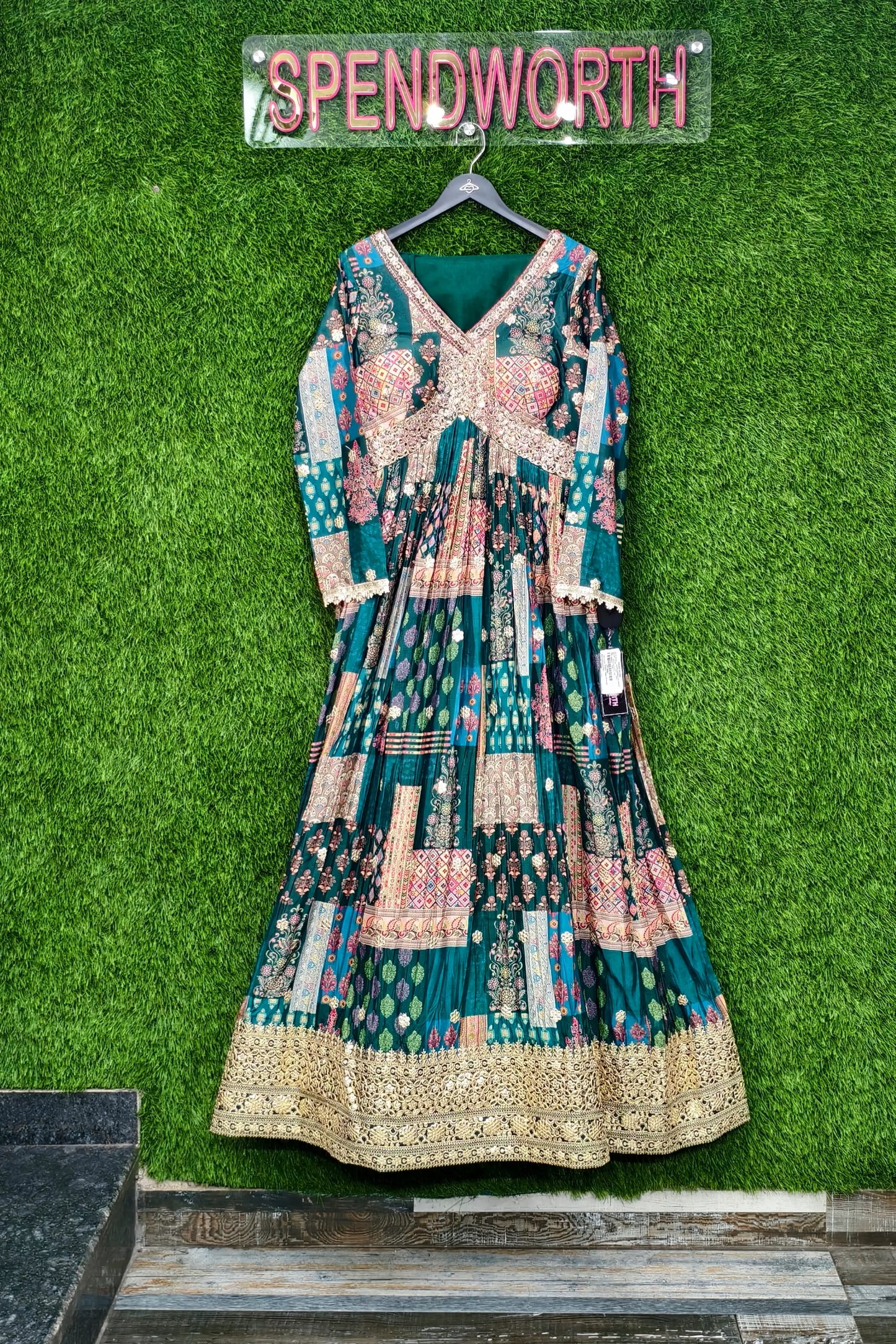 Chinnon Silk Printed Hand Work Anarkali Dress
