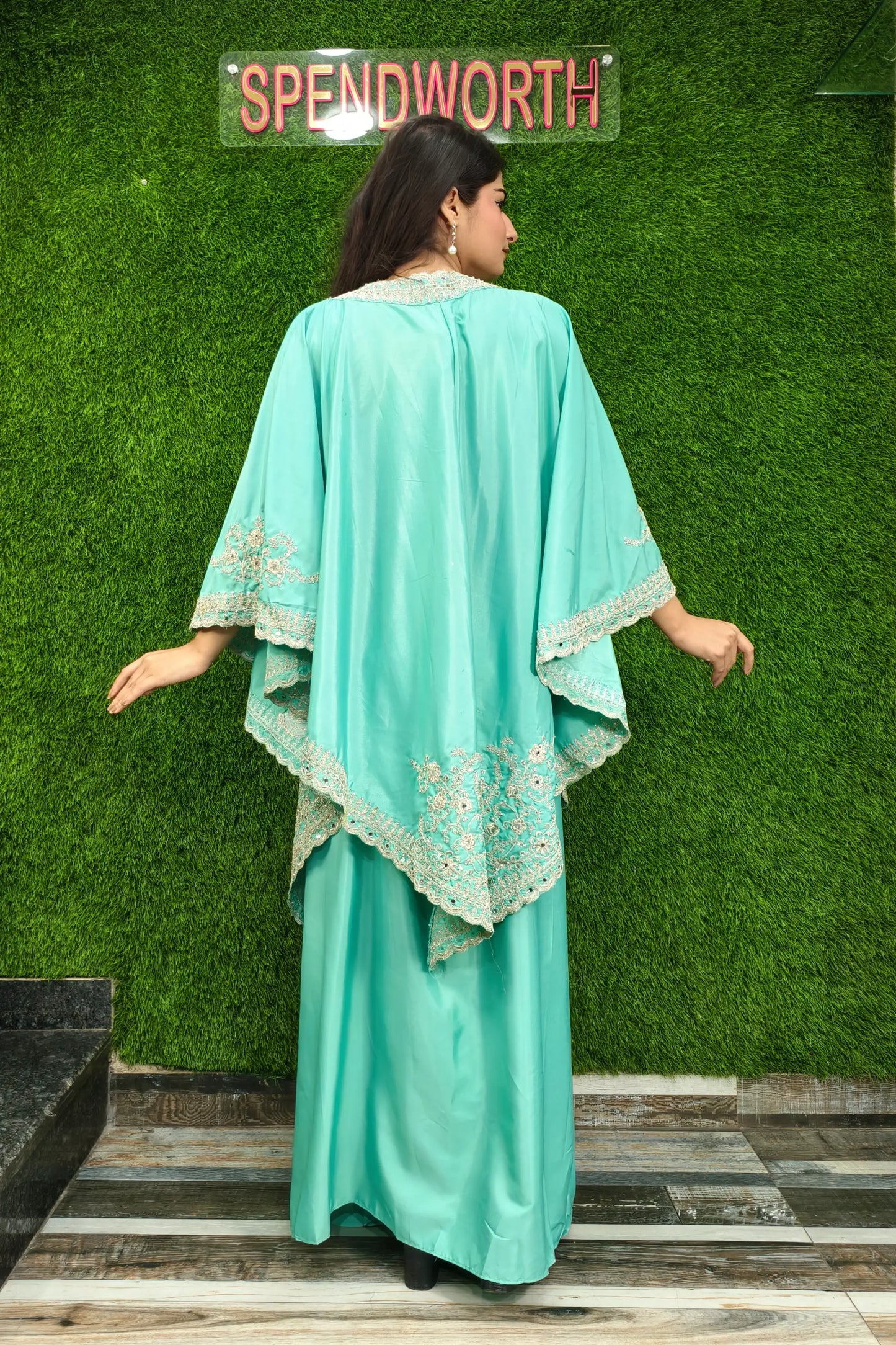 Beautiful Indo Western Dress With Designer Embroidered Cape