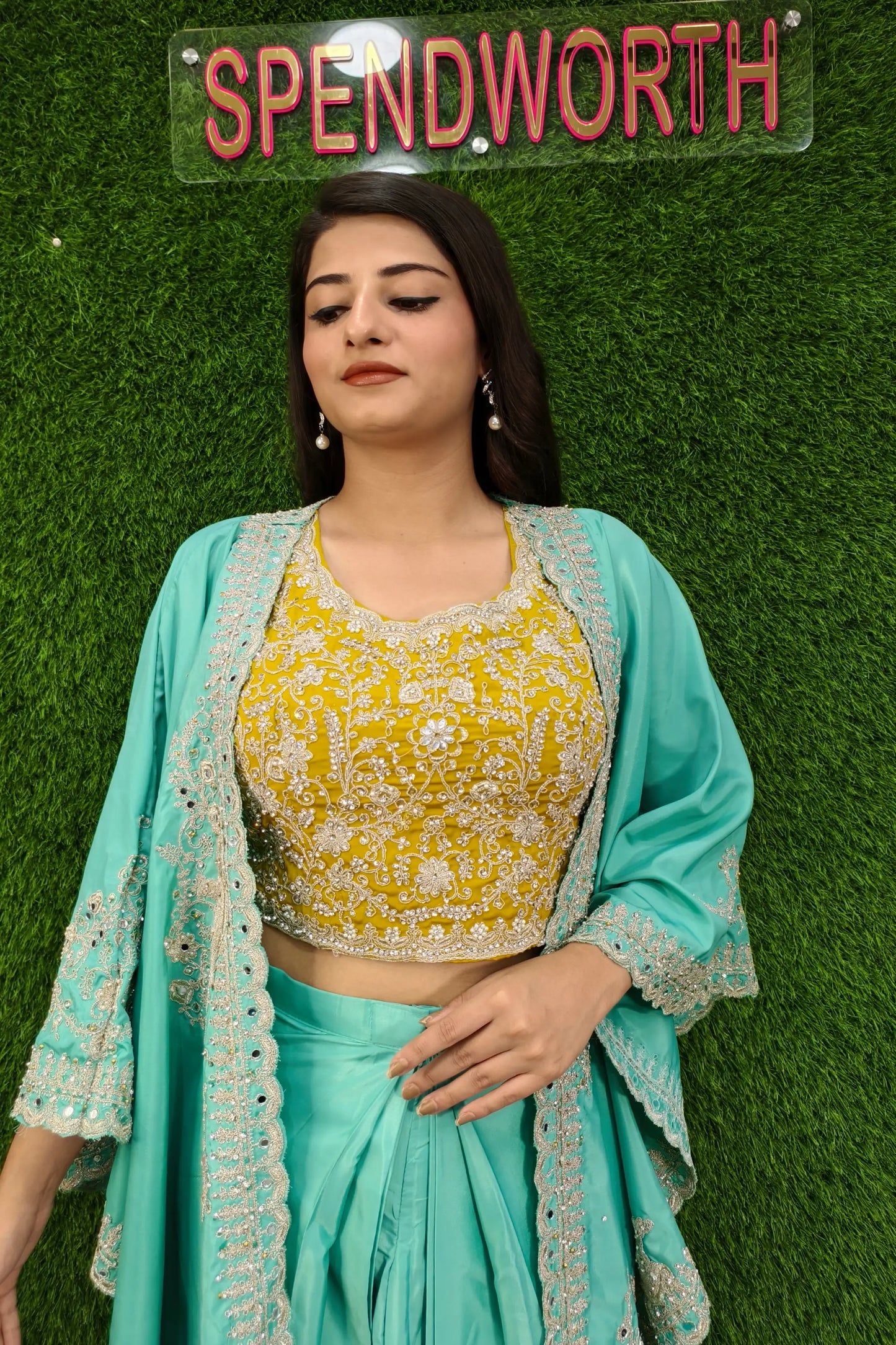 Beautiful Indo Western Dress With Designer Embroidered Cape
