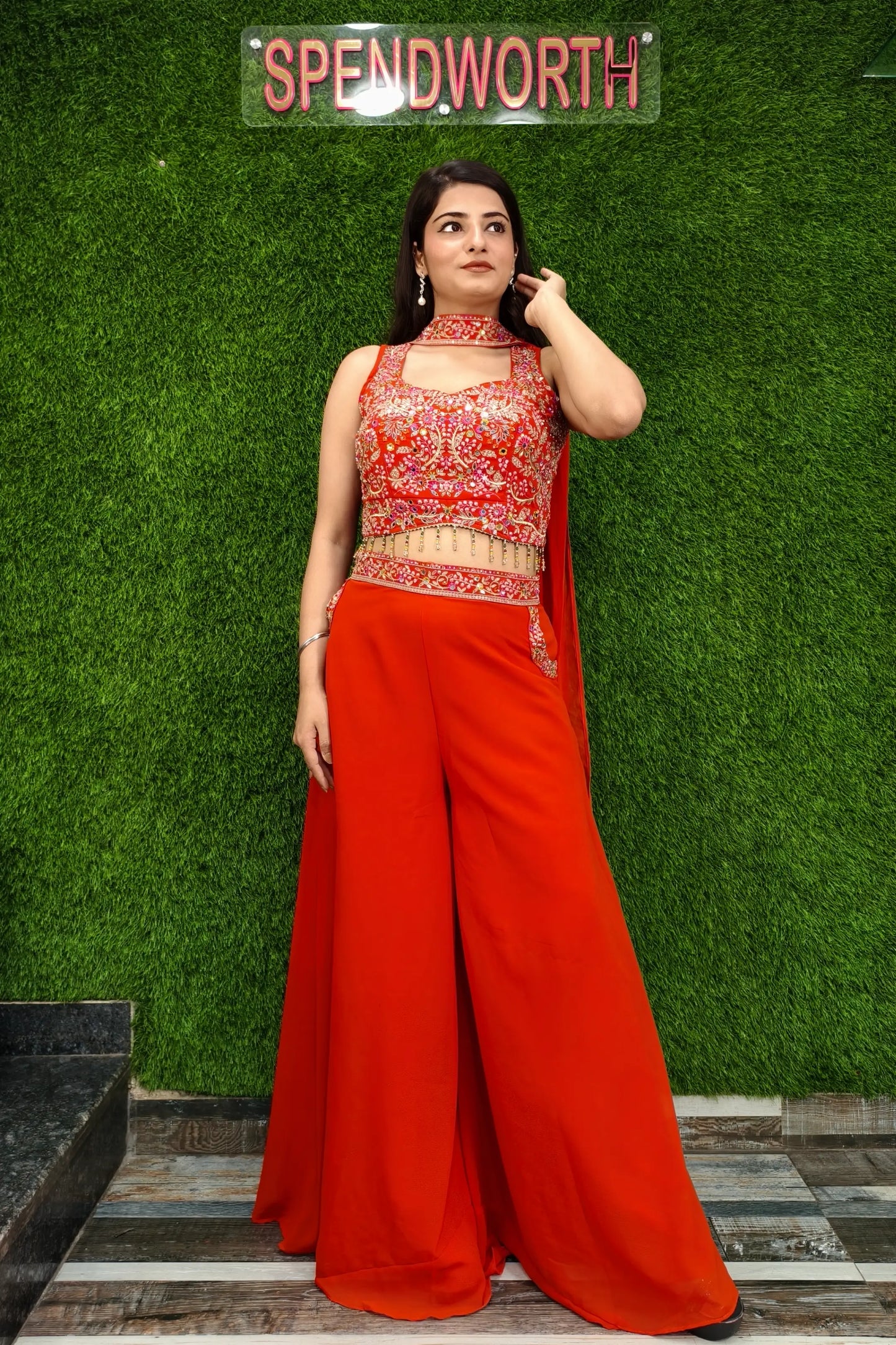 Crop Top Sharara Dress In Mirror Work Embroidery