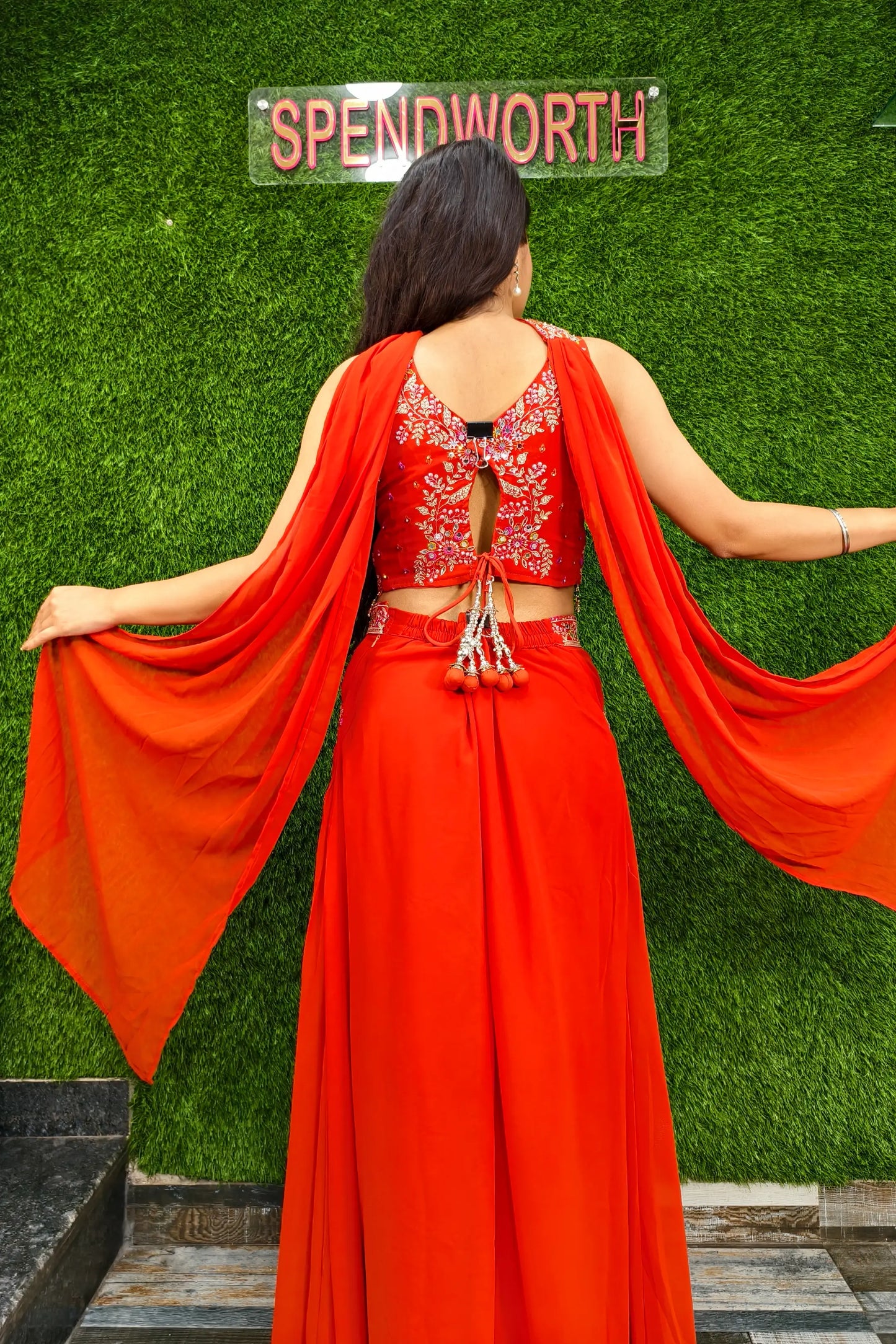 Crop Top Sharara Dress In Mirror Work Embroidery