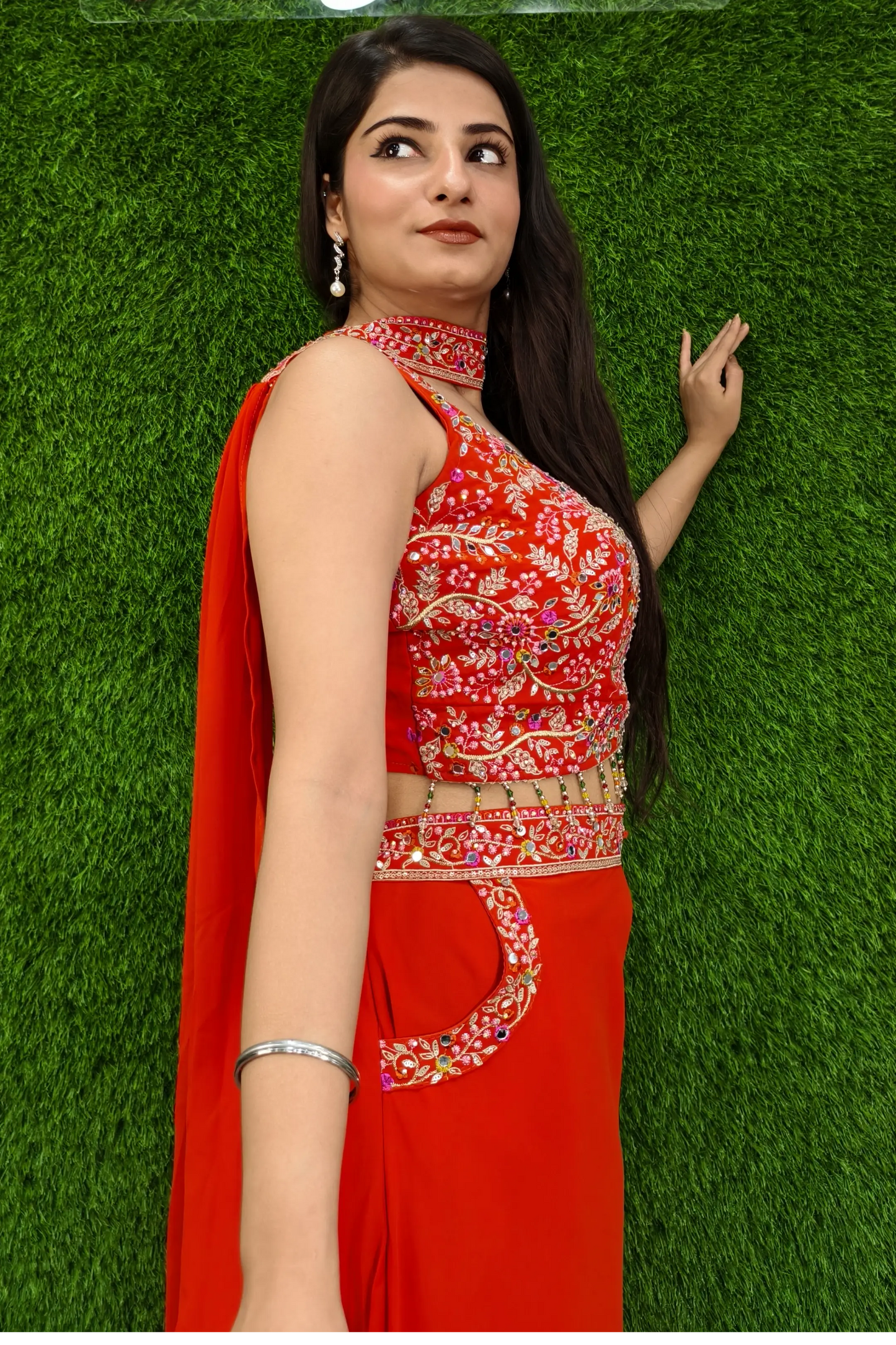Crop Top Sharara Dress In Mirror Work Embroidery