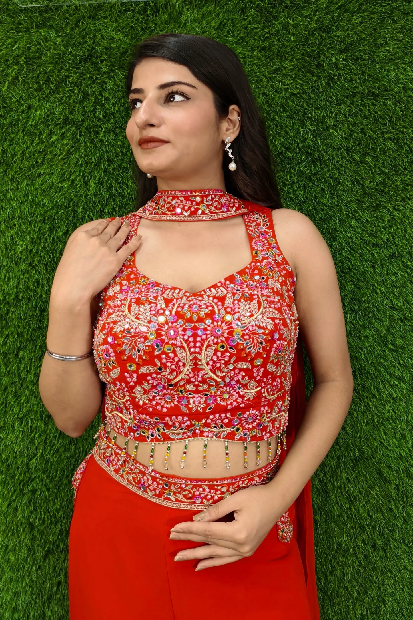 Crop Top Sharara Dress In Mirror Work Embroidery