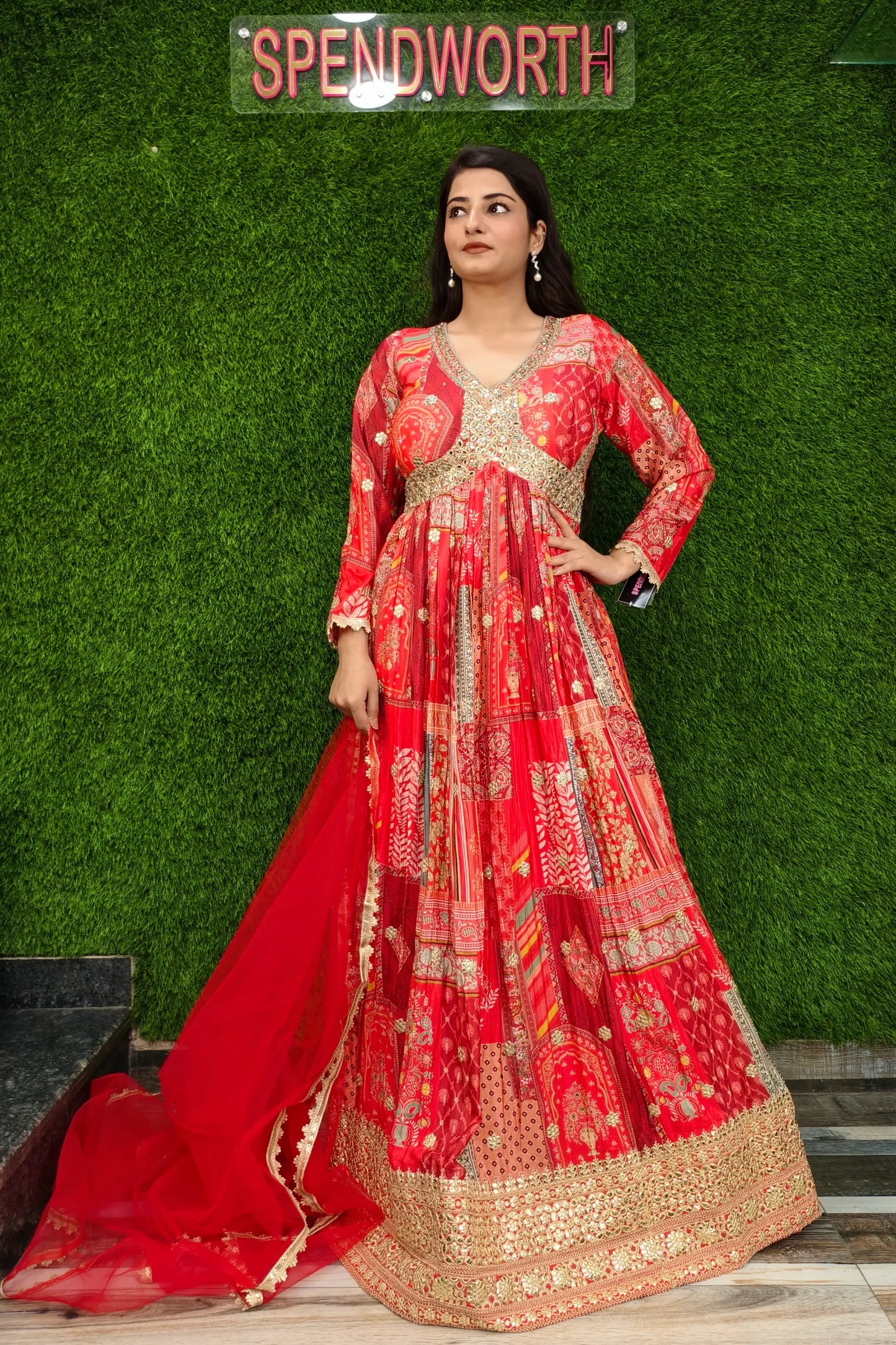 Chinnon Silk Printed Hand Work Anarkali Dress