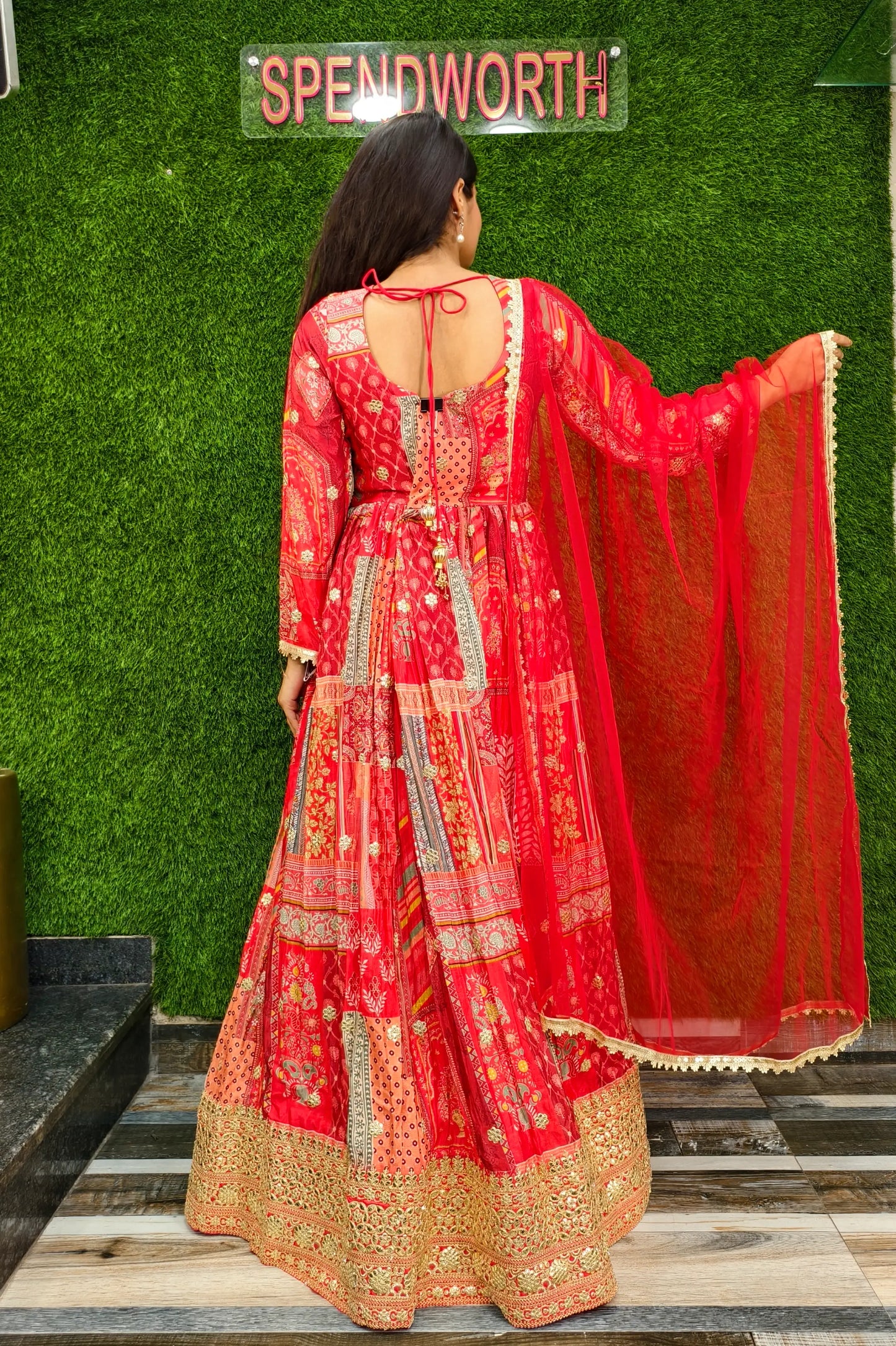 Chinnon Silk Printed Hand Work Anarkali Dress