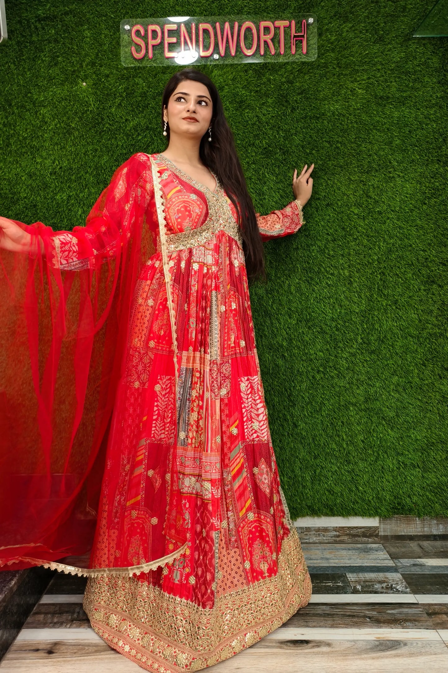 Chinnon Silk Printed Hand Work Anarkali Dress