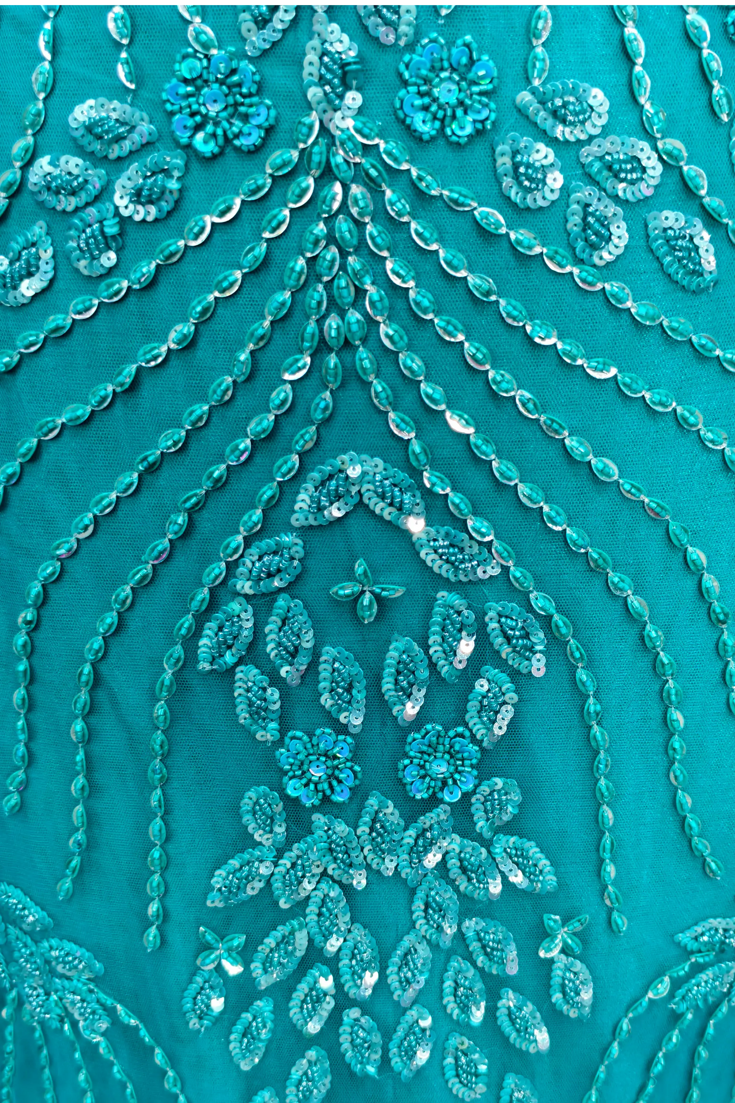 Hand Embellished Fish Cut Dress In Firozi