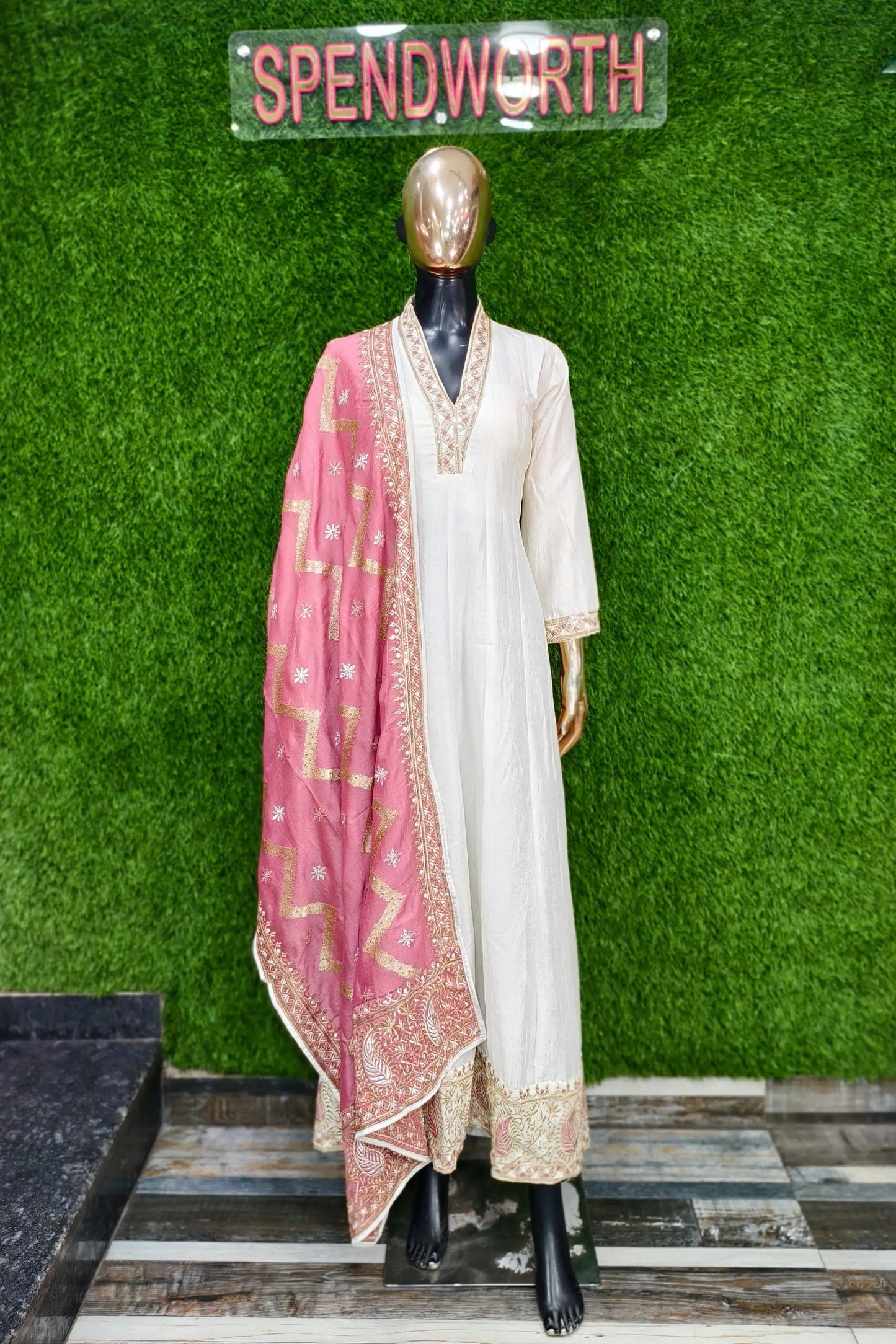 Silk Embroidered Anarkalis With Contrast Duppattas