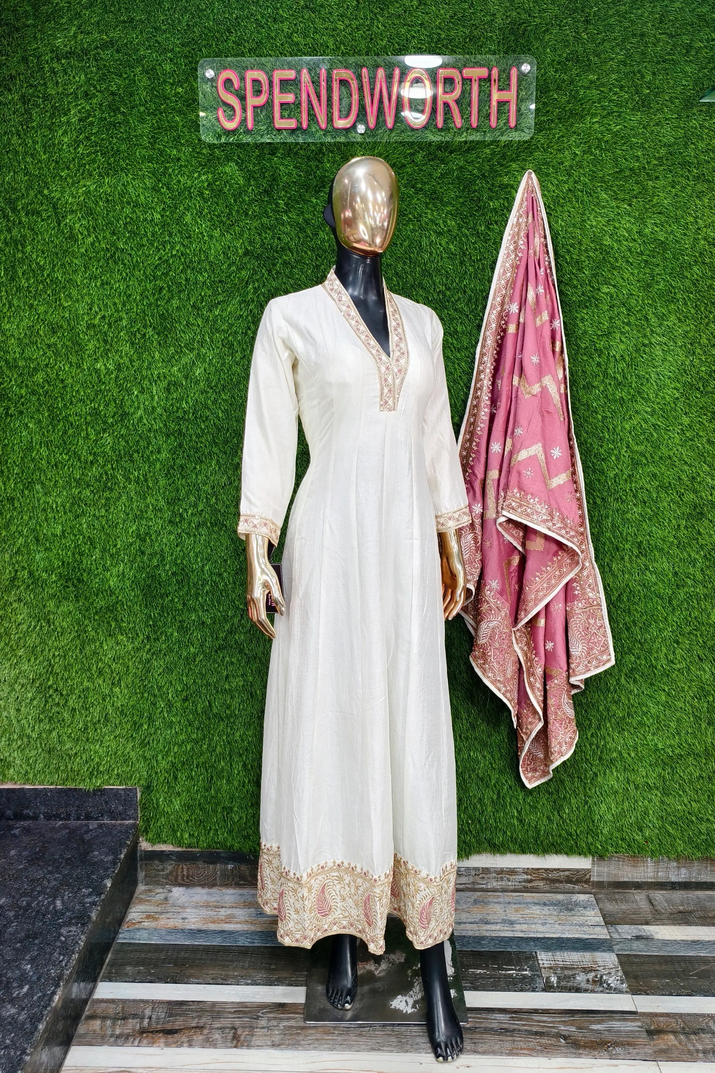 Silk Embroidered Anarkalis With Contrast Duppattas