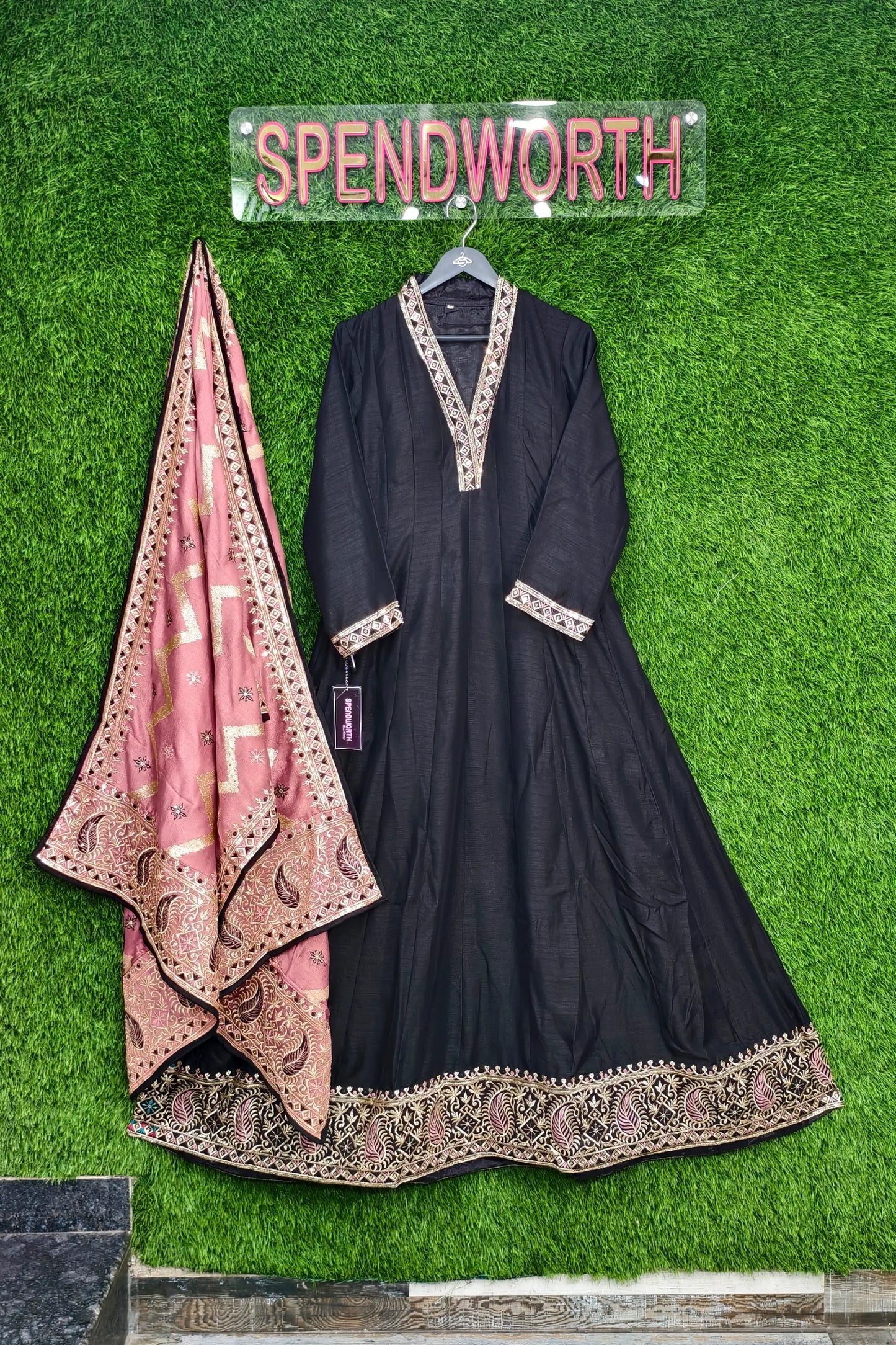 Silk Embroidered Anarkalis With Contrast Duppattas