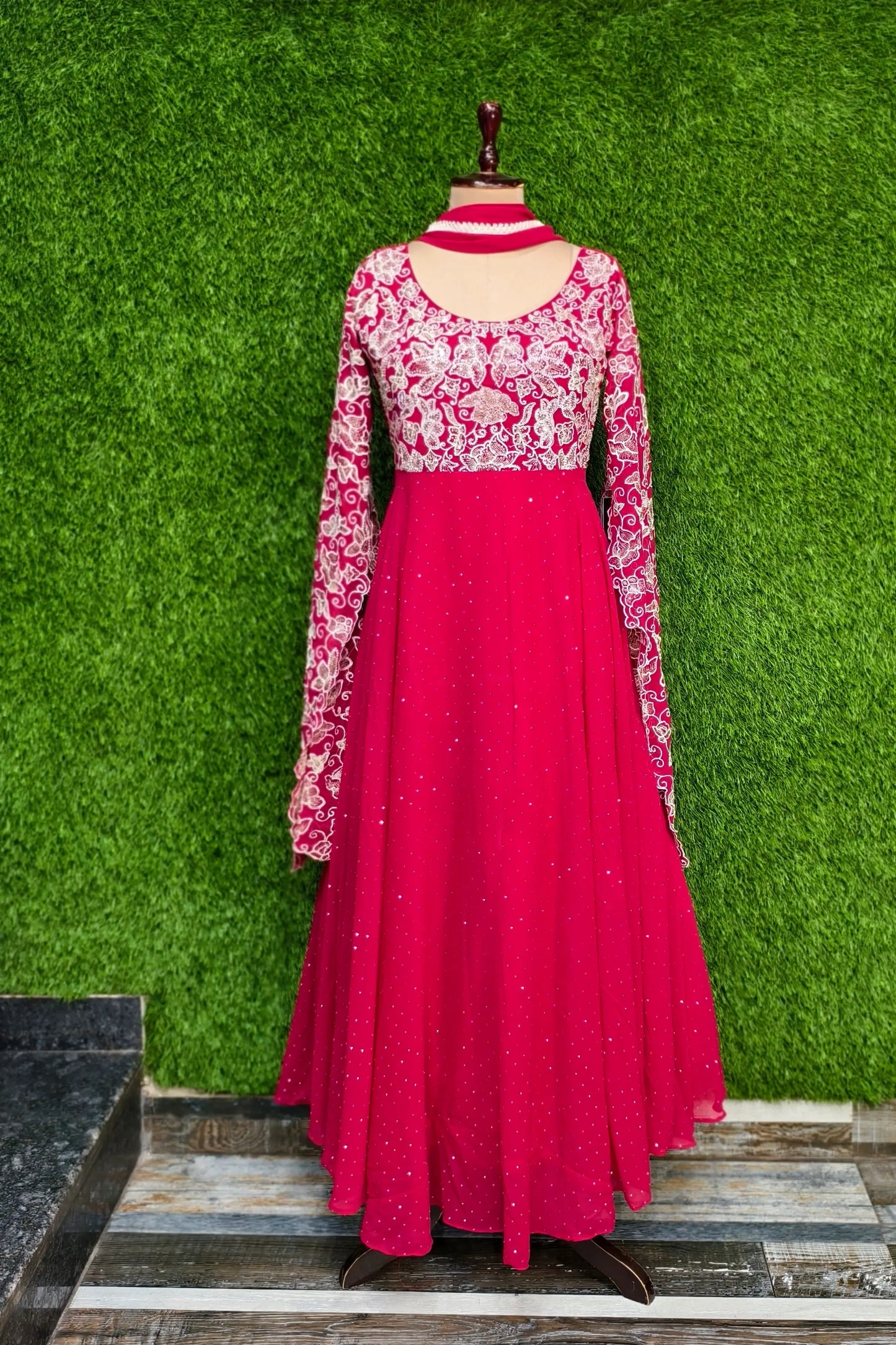 Partywear Designer Long Sleeves Embroidered Anarkali