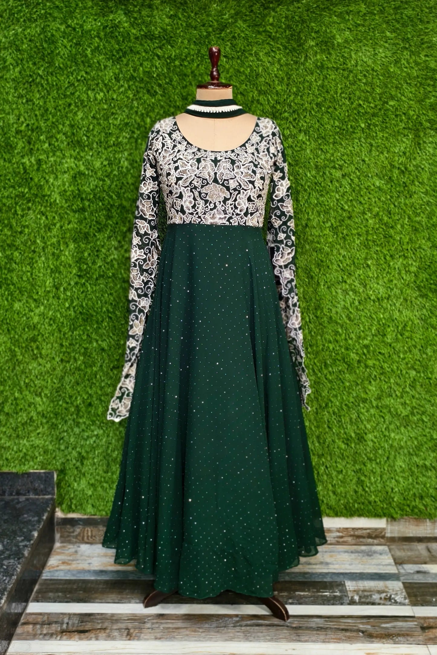 Partywear Designer Long Sleeves Embroidered Anarkali