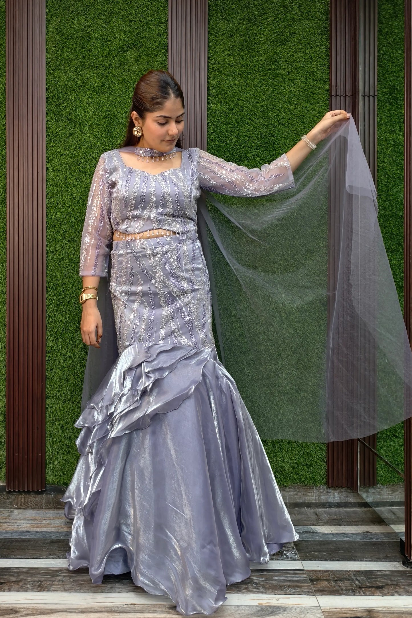 Ruffles Designer Fish Cut Lehenga Choli In Hand Work