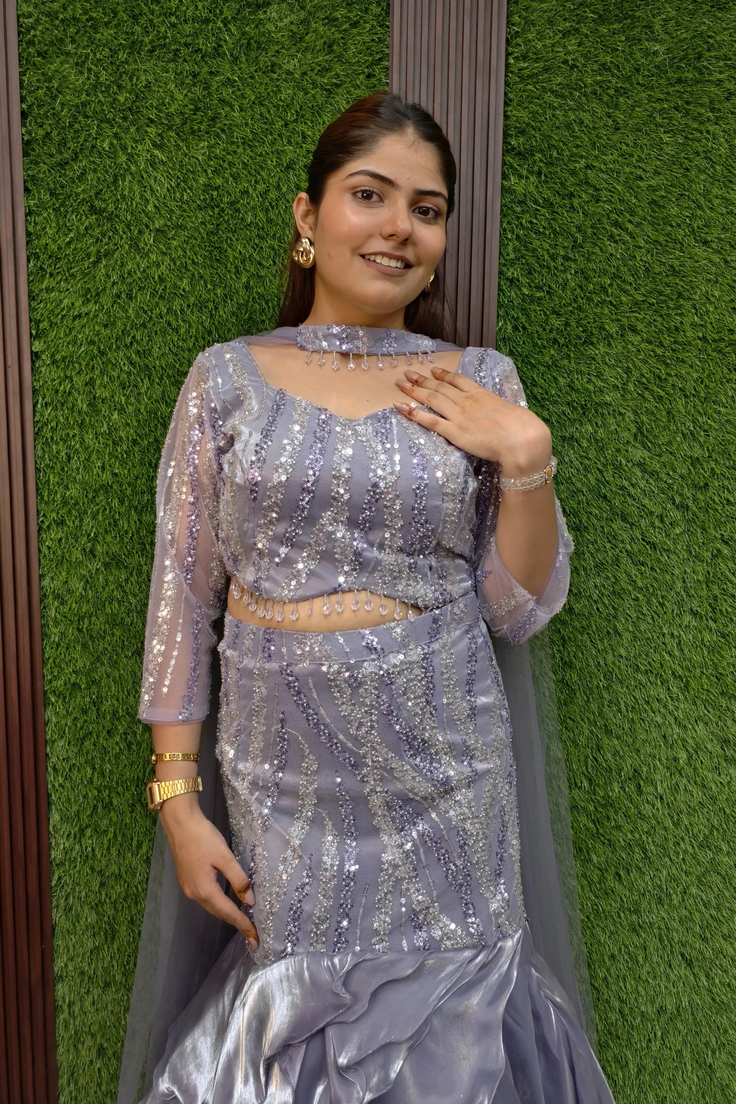 Ruffles Designer Fish Cut Lehenga Choli In Hand Work