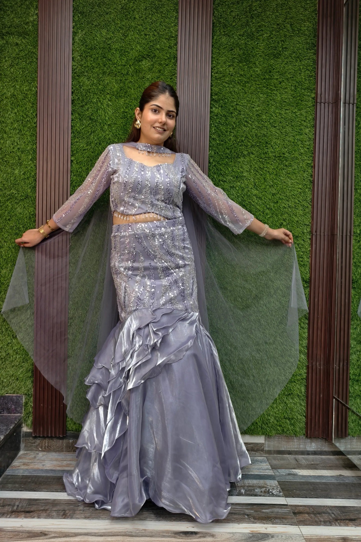 Ruffles Designer Fish Cut Lehenga Choli In Hand Work