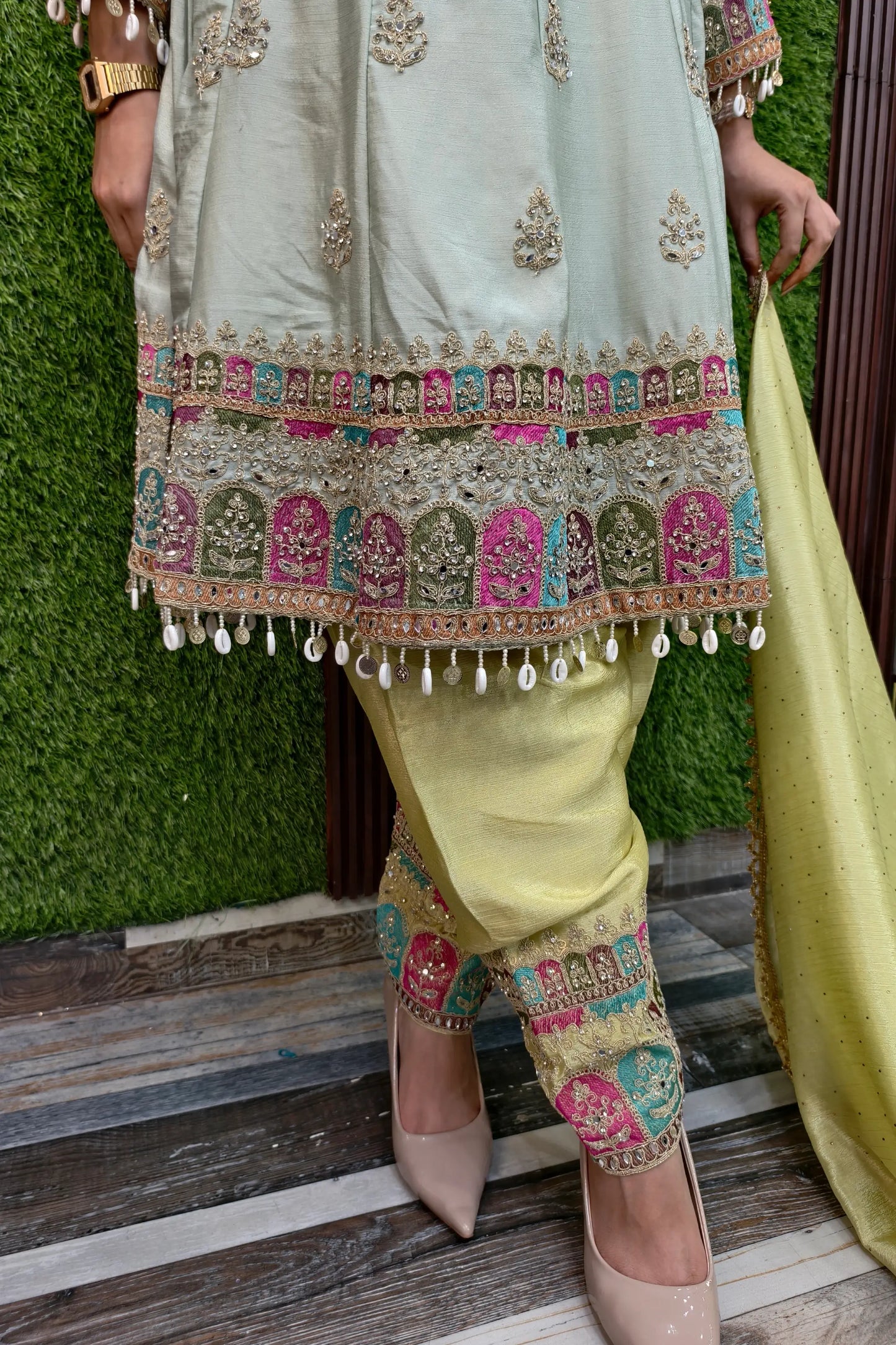 Farshi Salwar Suit With Multi Embroidery Detailing