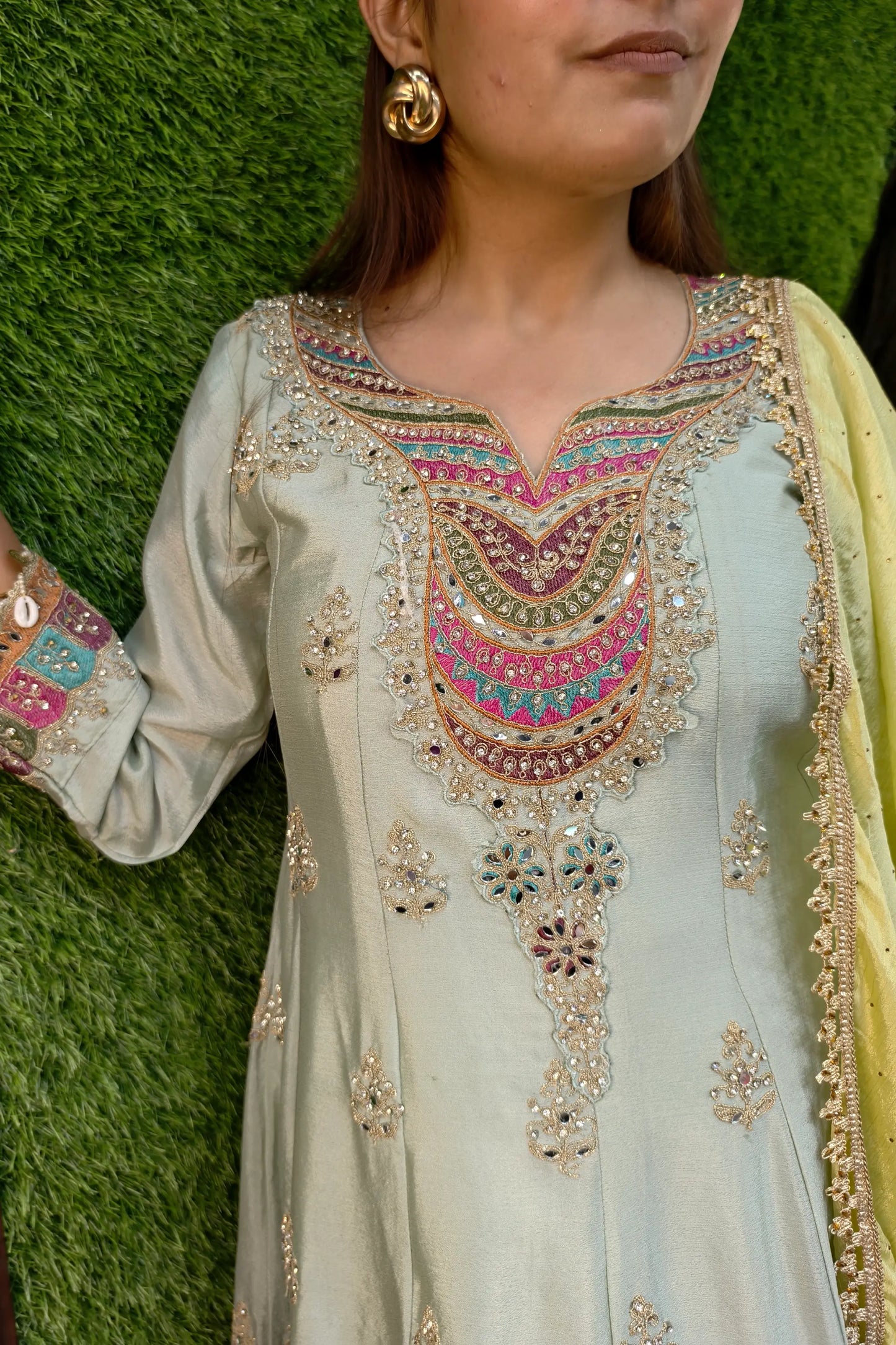 Farshi Salwar Suit With Multi Embroidery Detailing