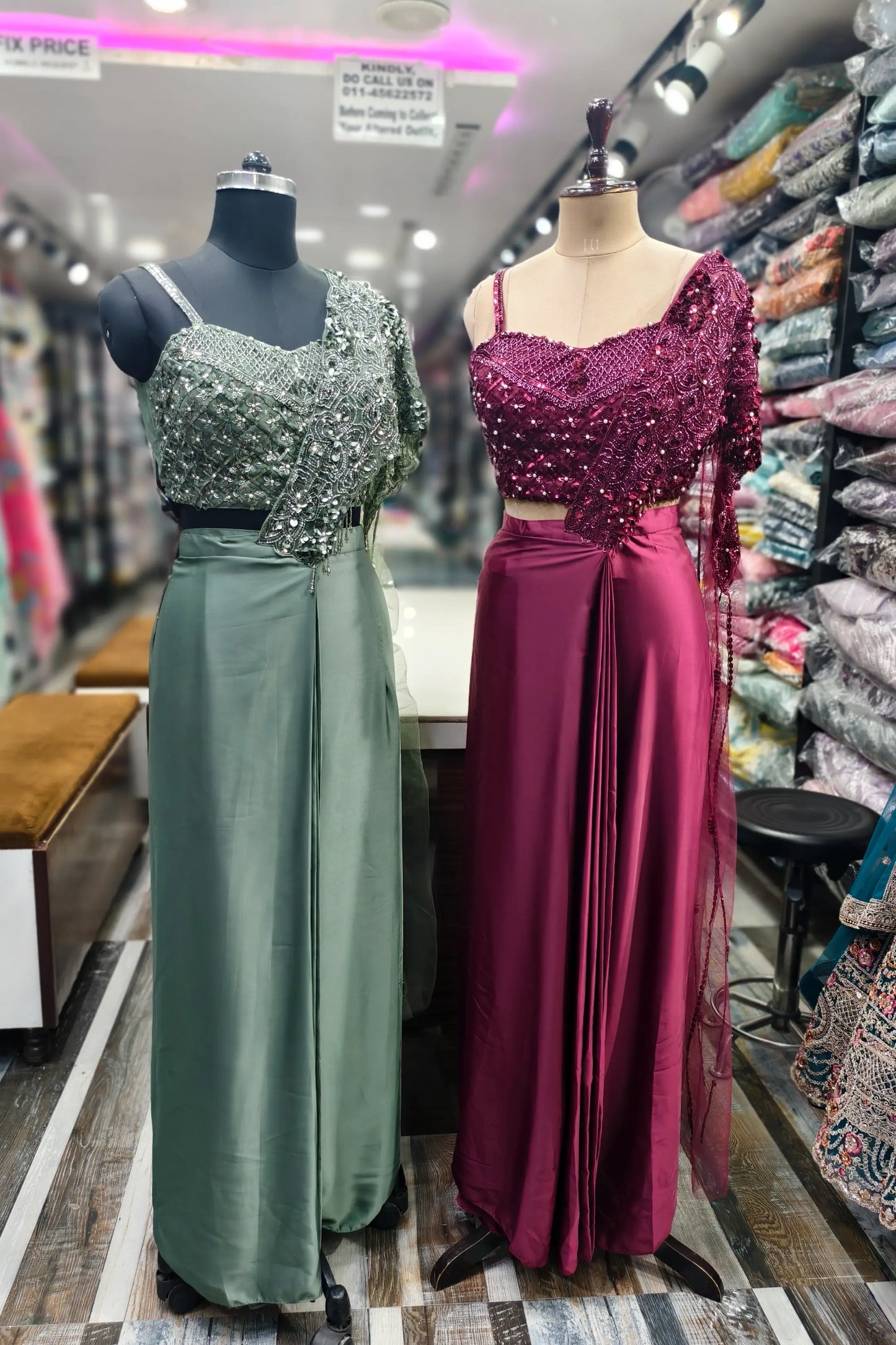 Designer Drape Dress With Hand Embellished Blouse