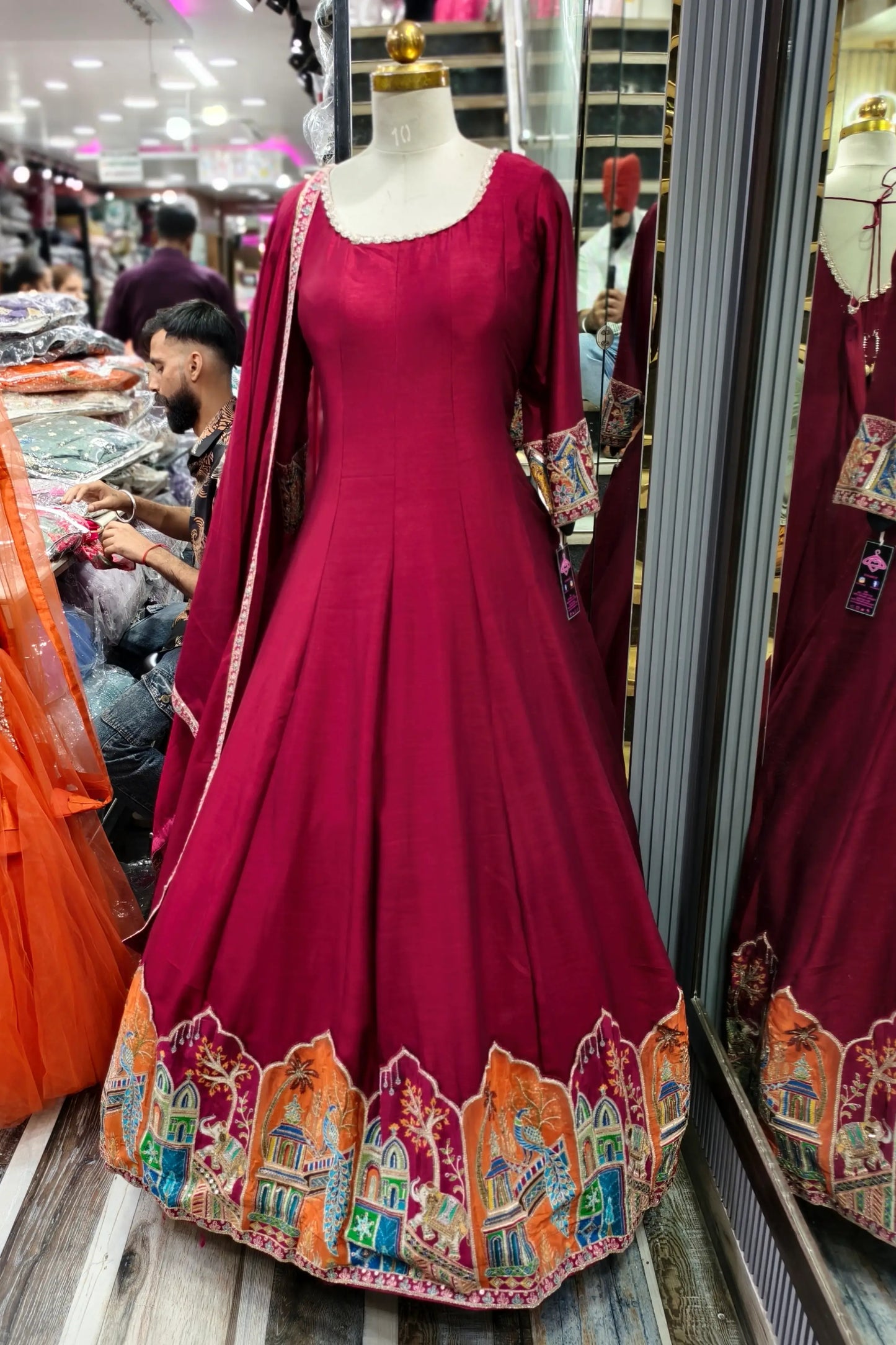 Silk Multi Embroidered Flared Anarkali Gown With Duppatta