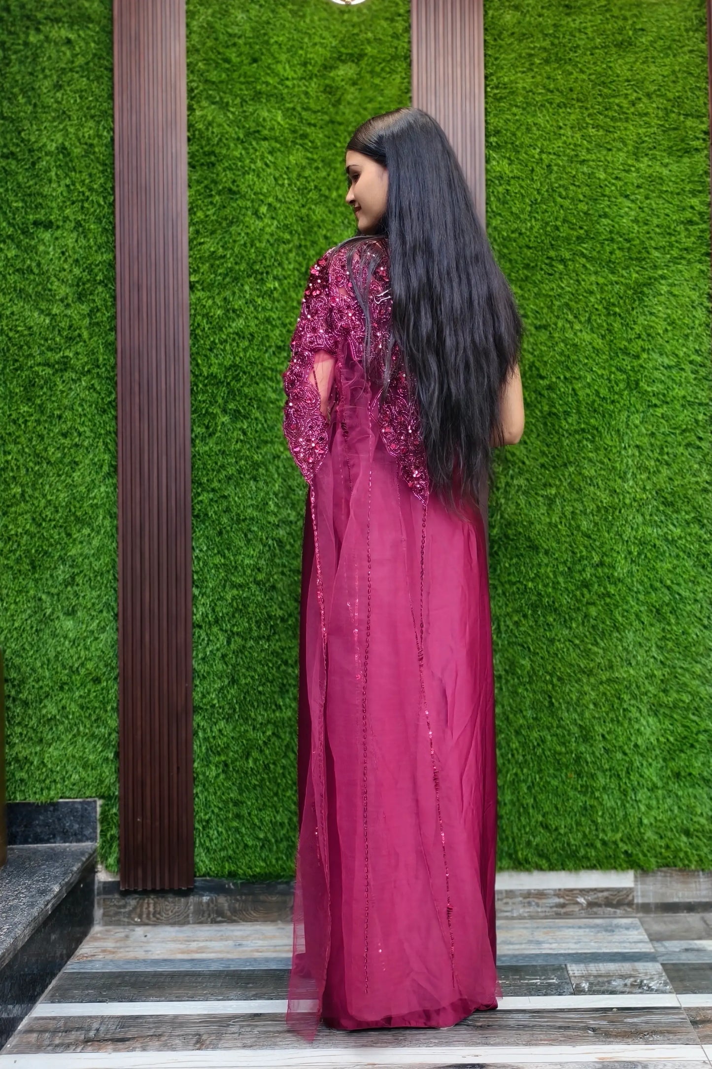 Designer Drape Dress With Hand Embellished Blouse
