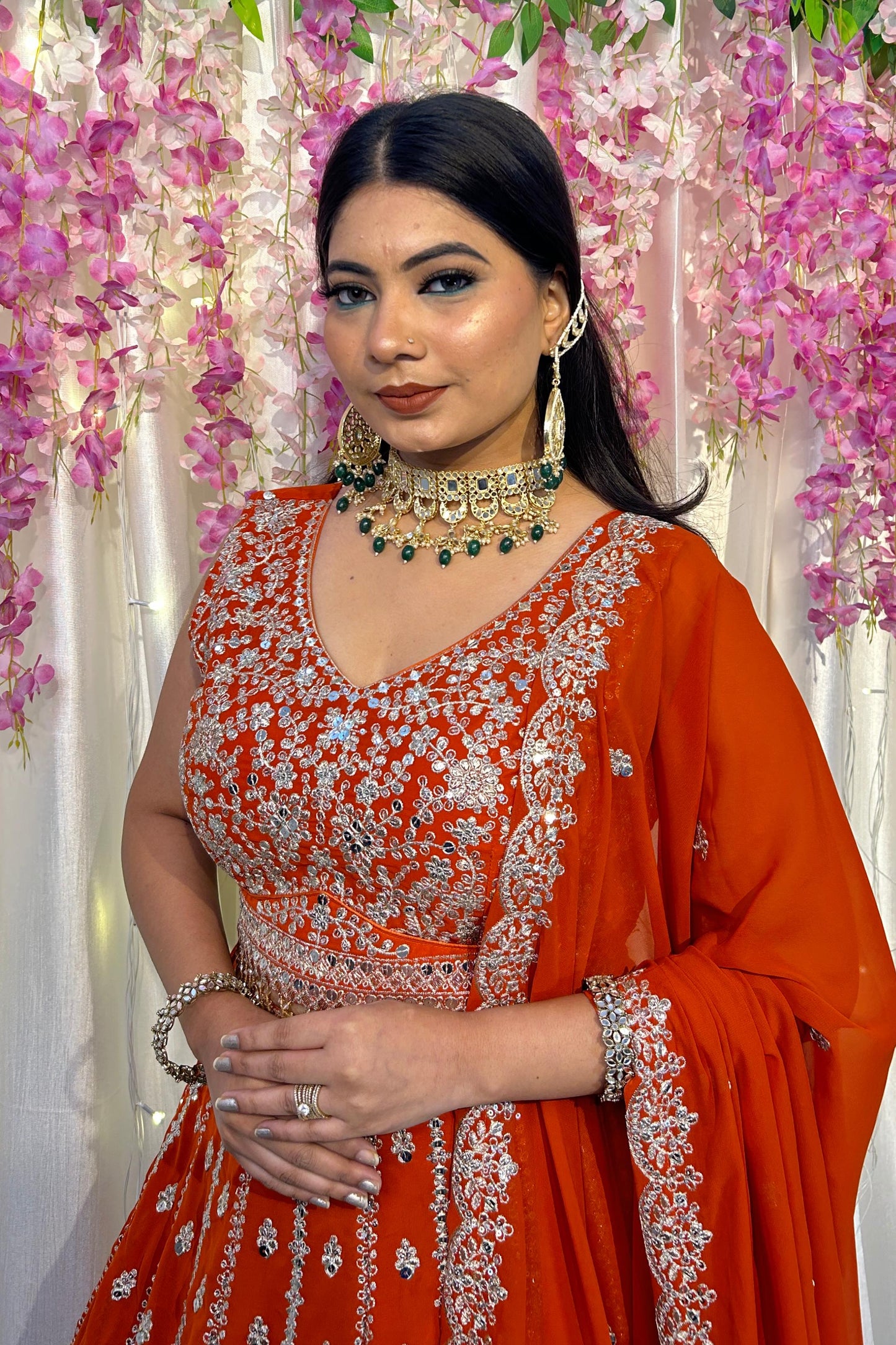 Full Flared Zari Embroidered Anarkali lehenga Choli In Georgette With Full Embroidered Duppatta