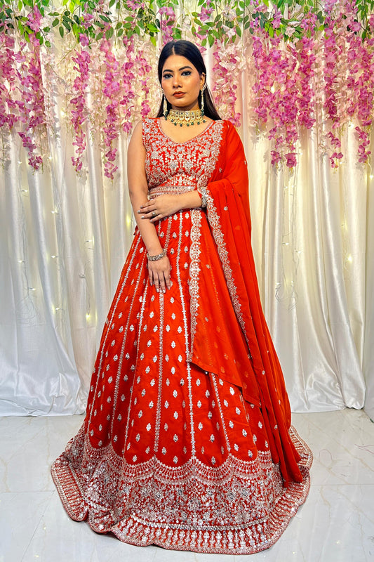 Full Flared Zari Embroidered Anarkali lehenga Choli In Georgette With Full Embroidered Duppatta