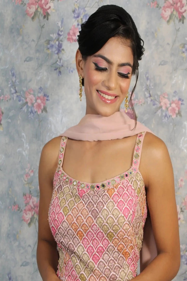 Peplum Sharara Suit Set In Pista Green