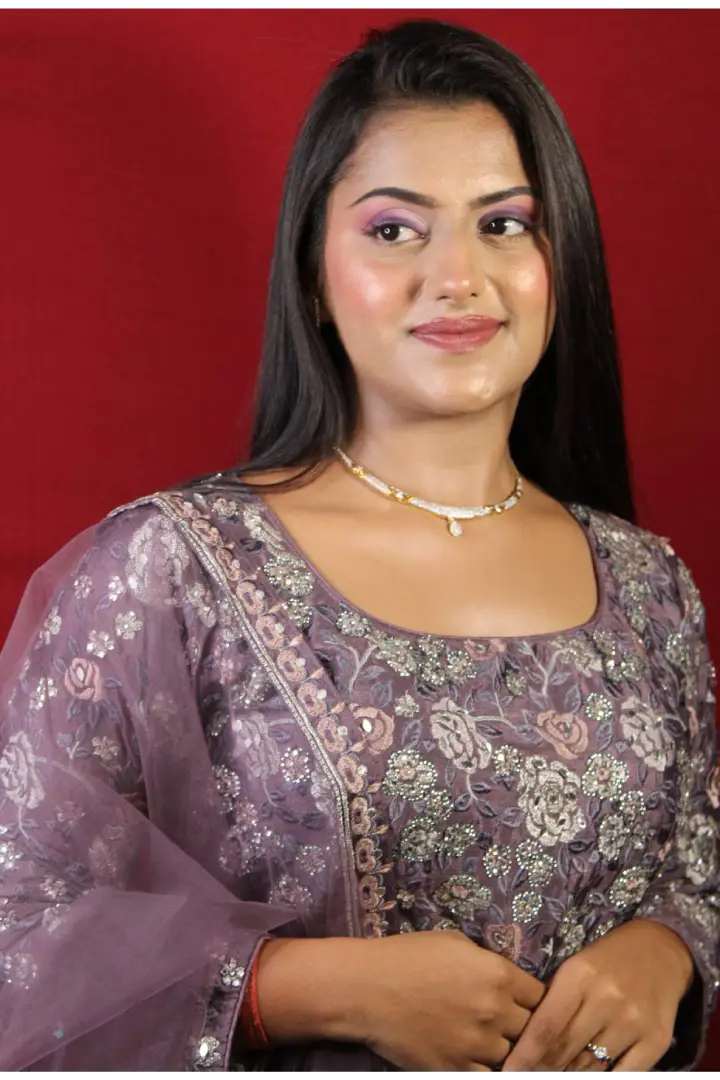 Indo Western Dress In Chinon With Duppatta In Lavender