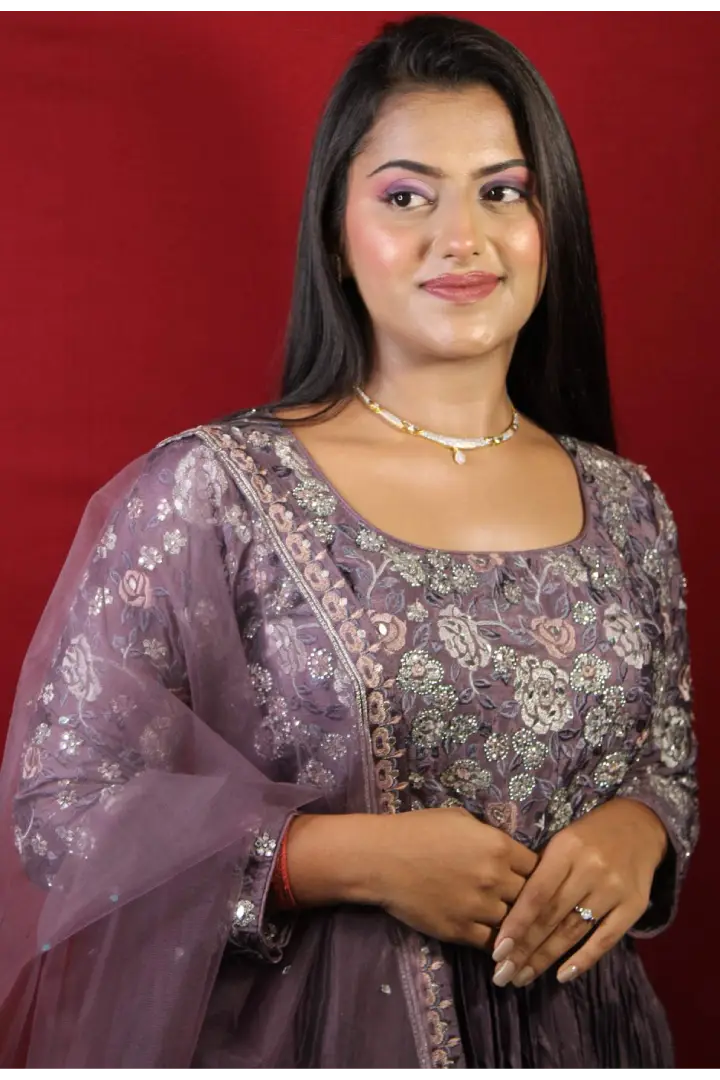 Indo Western Dress In Chinon With Duppatta In Lavender