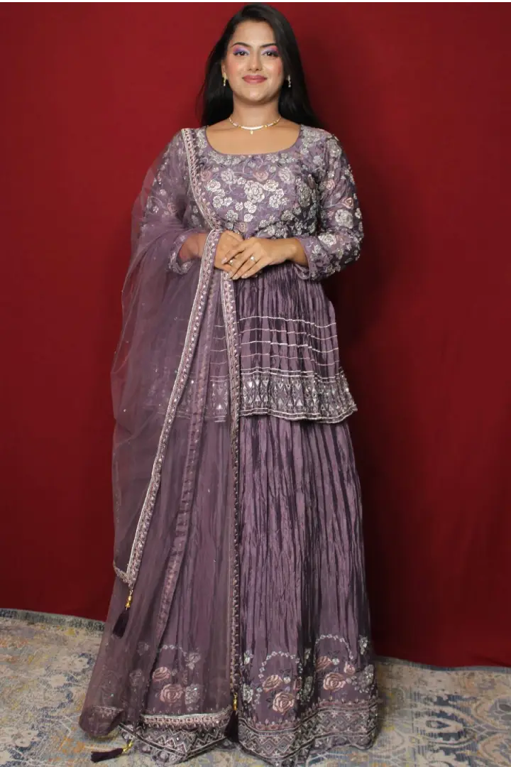 Indo Western Dress In Chinon With Duppatta In Lavender